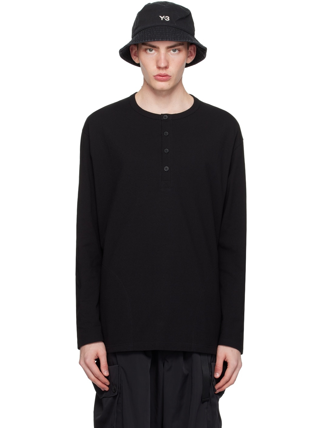 Black Buttoned Long Sleeve T-Shirt - 1