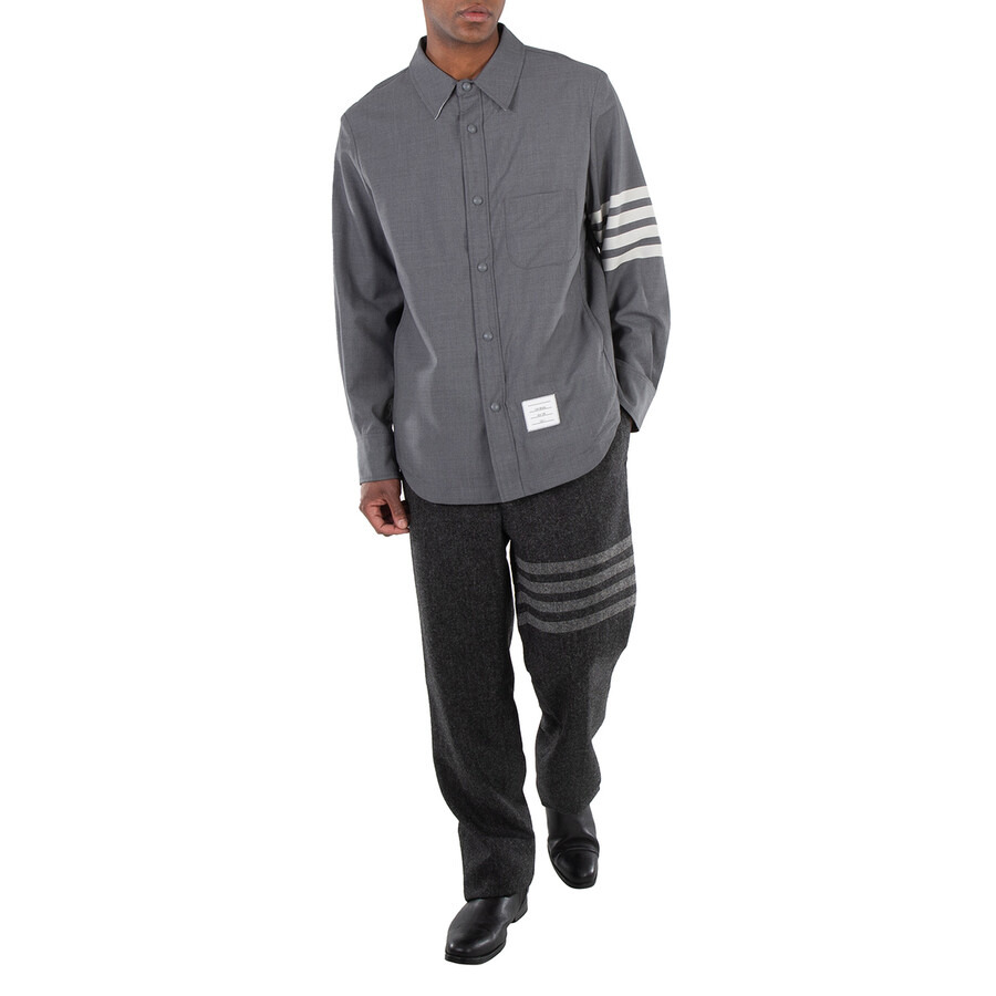 Thom Browne Medium Grey 4-Bar Wool Shirt Jacket - 4