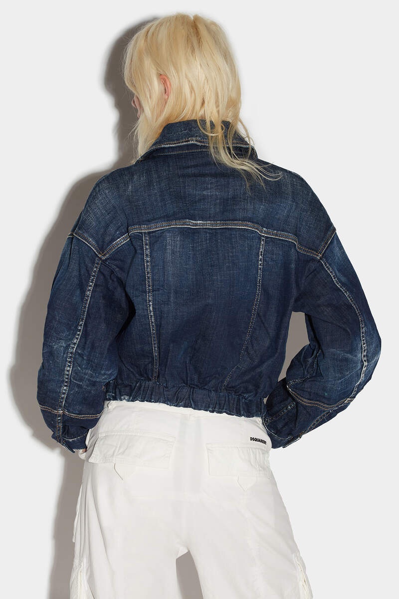 DARK CLEAN WASH CROP BIKER JACKET - 2