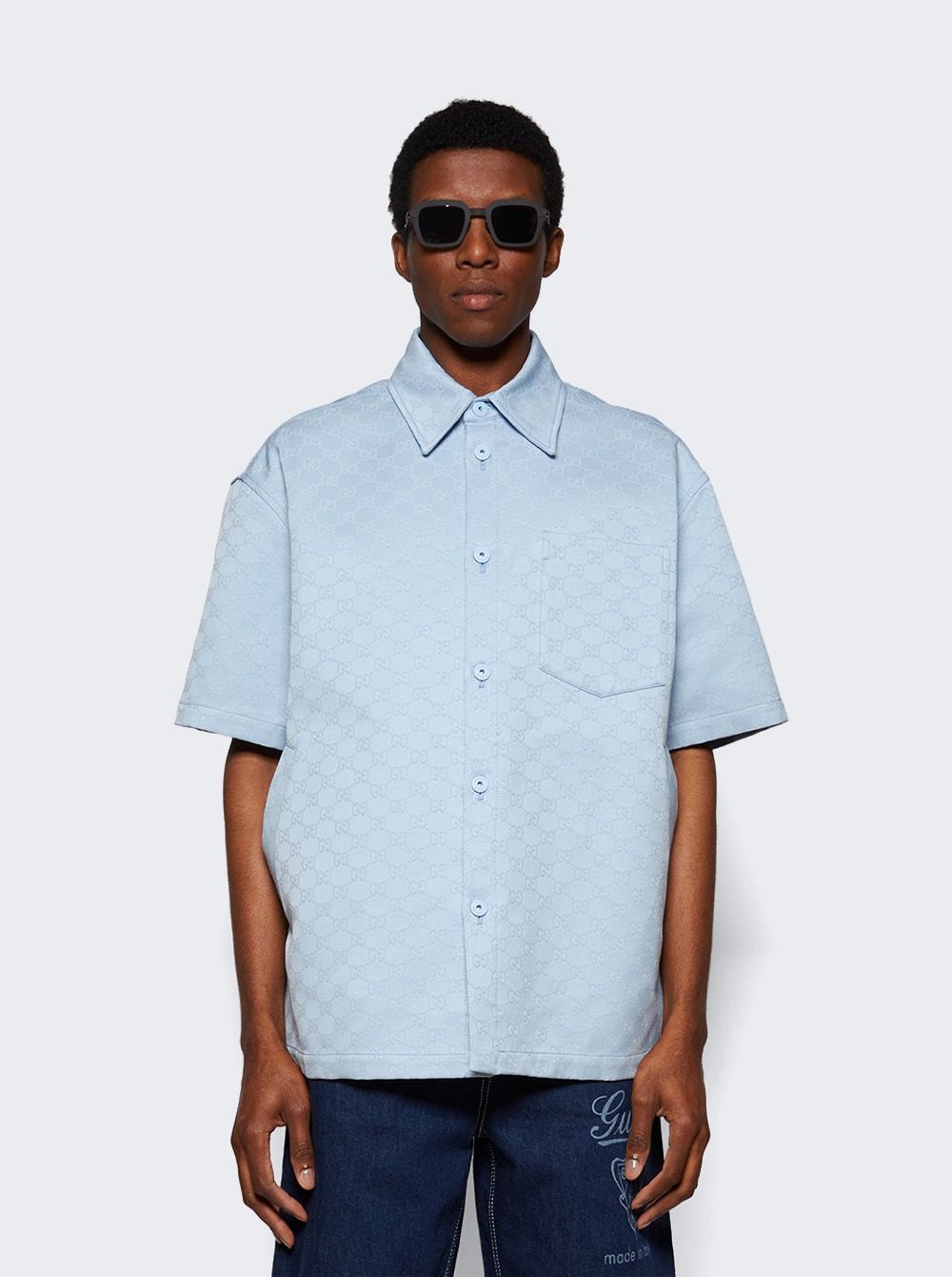 Double Gg Oversize Work Shirt Midnight Blue - 2