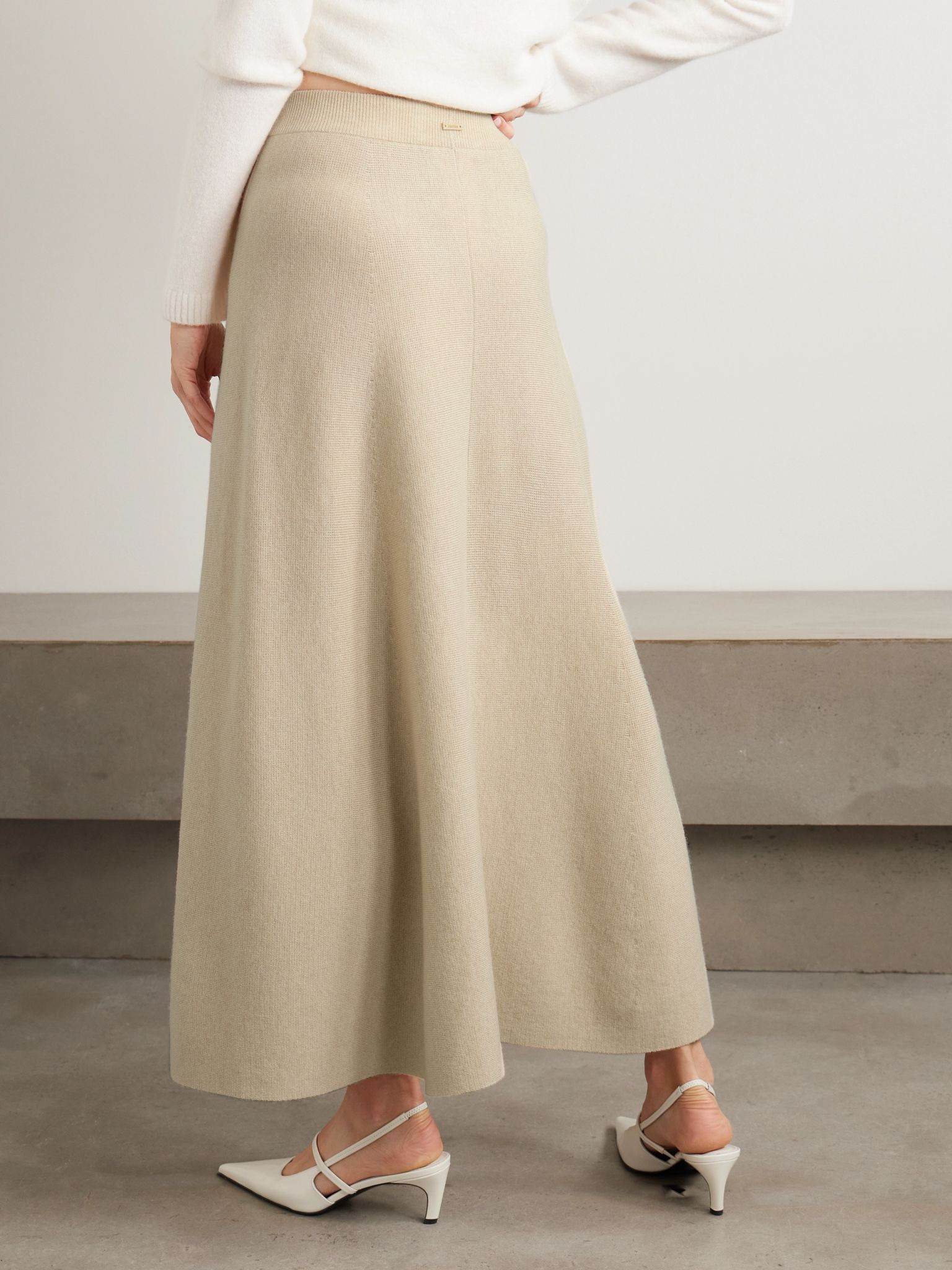 Giberna wool and cashmere-blend maxi skirt Beige - 3