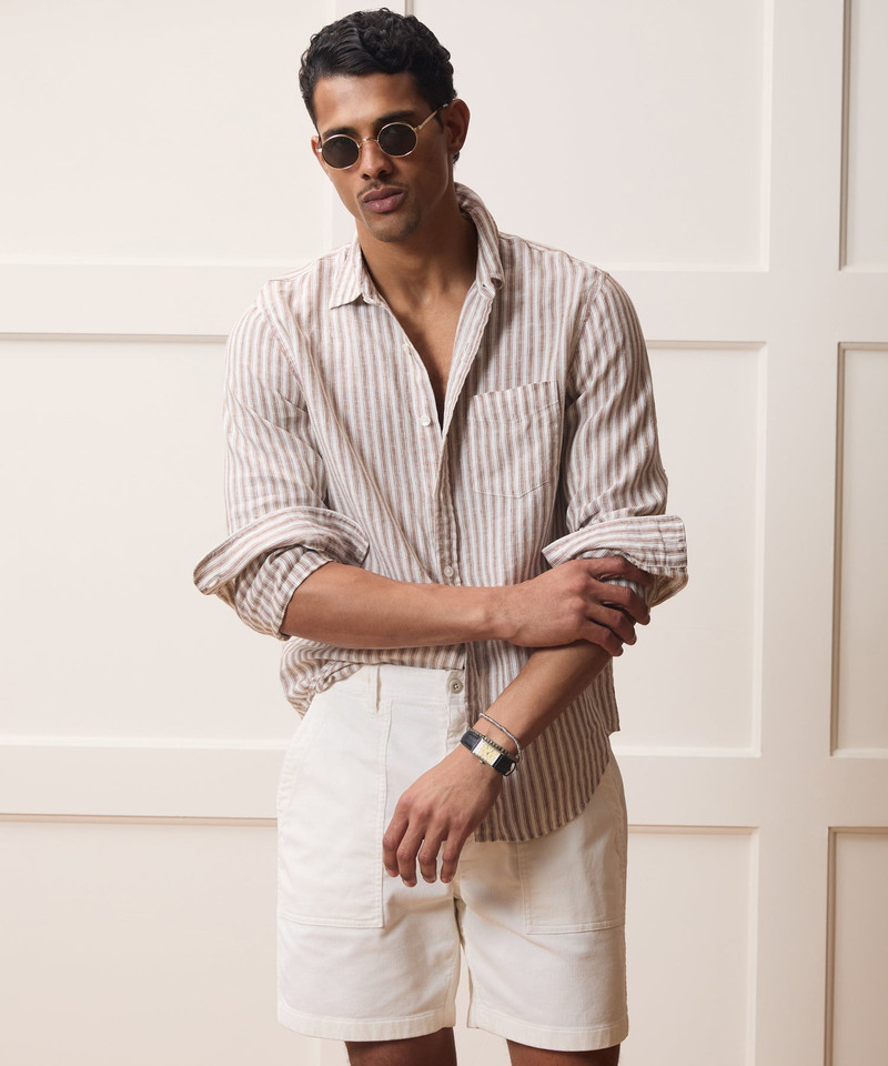 TODD SNYDER Silm Sea Soft Linen Point Collar Shirt outlook