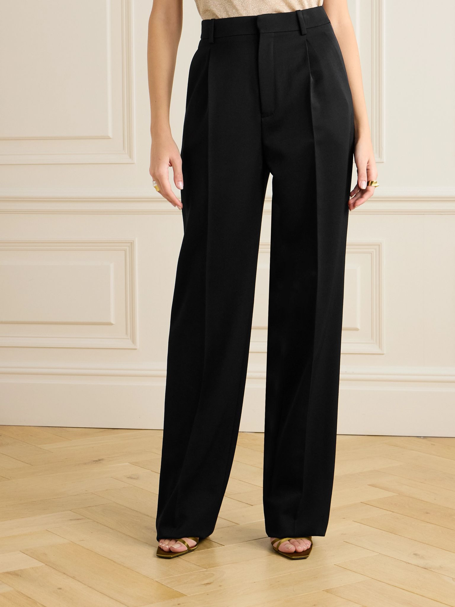 Pleated grain de poudre wool straight-leg pants Black - 3