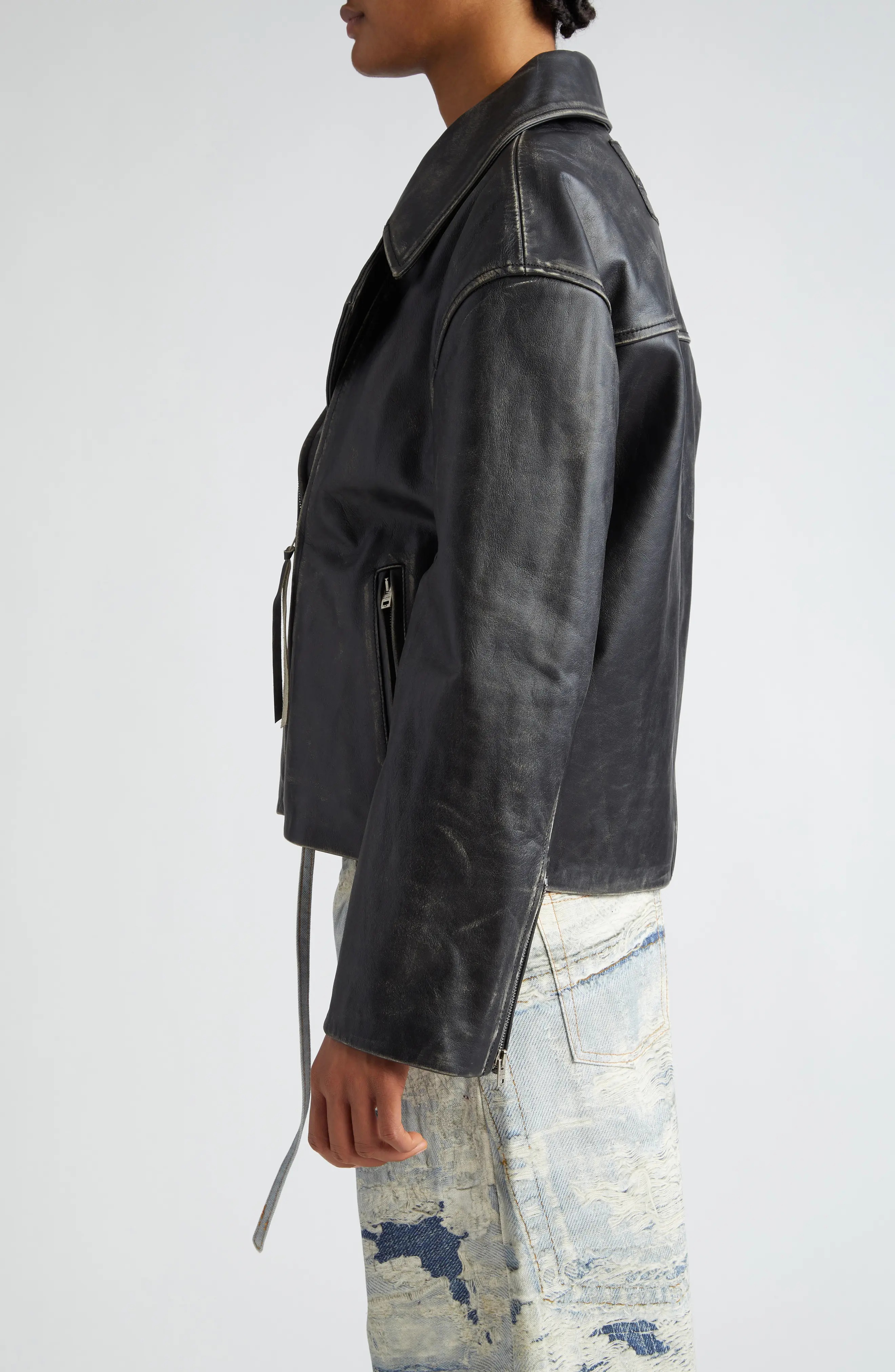 Acne Studios Lilket Distressed Leather Moto Jacket