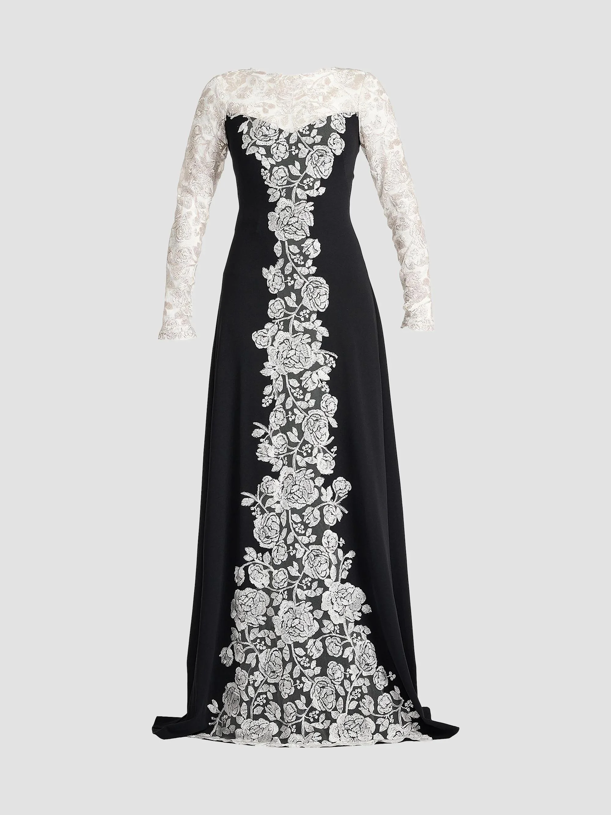 Women's Kalico Embroidered Illusion Gown - Ivory Black - 1