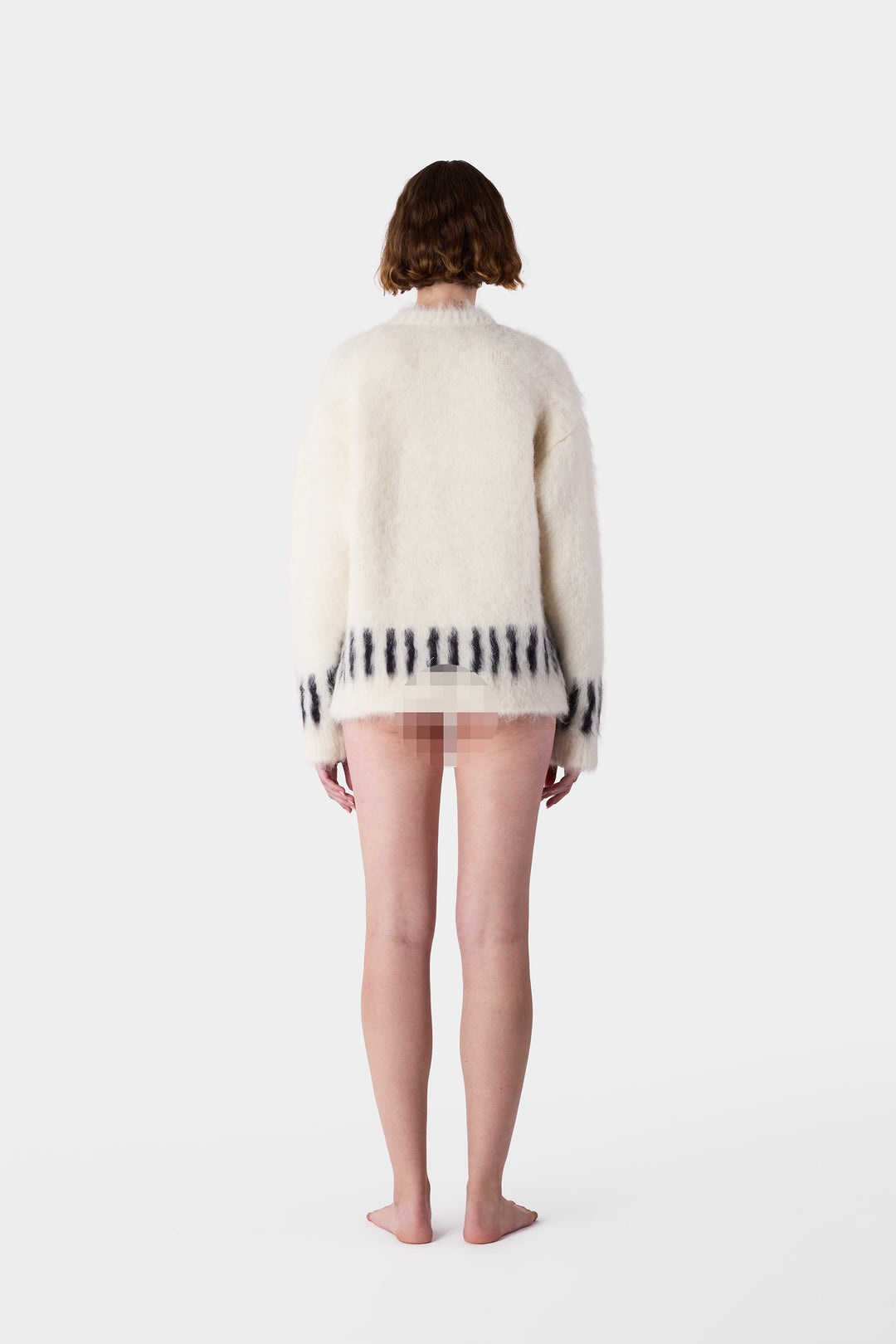 HAIRY KNIT ROUND NECK SWEATER / off white - 8
