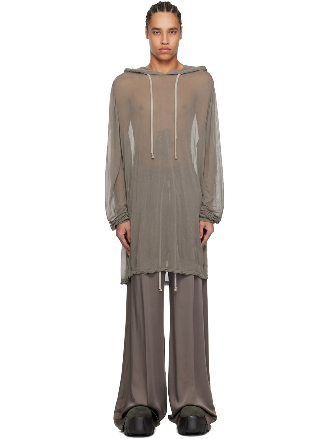 Gray Hollywood Viscose Crepe Jersey Hoodie - 1