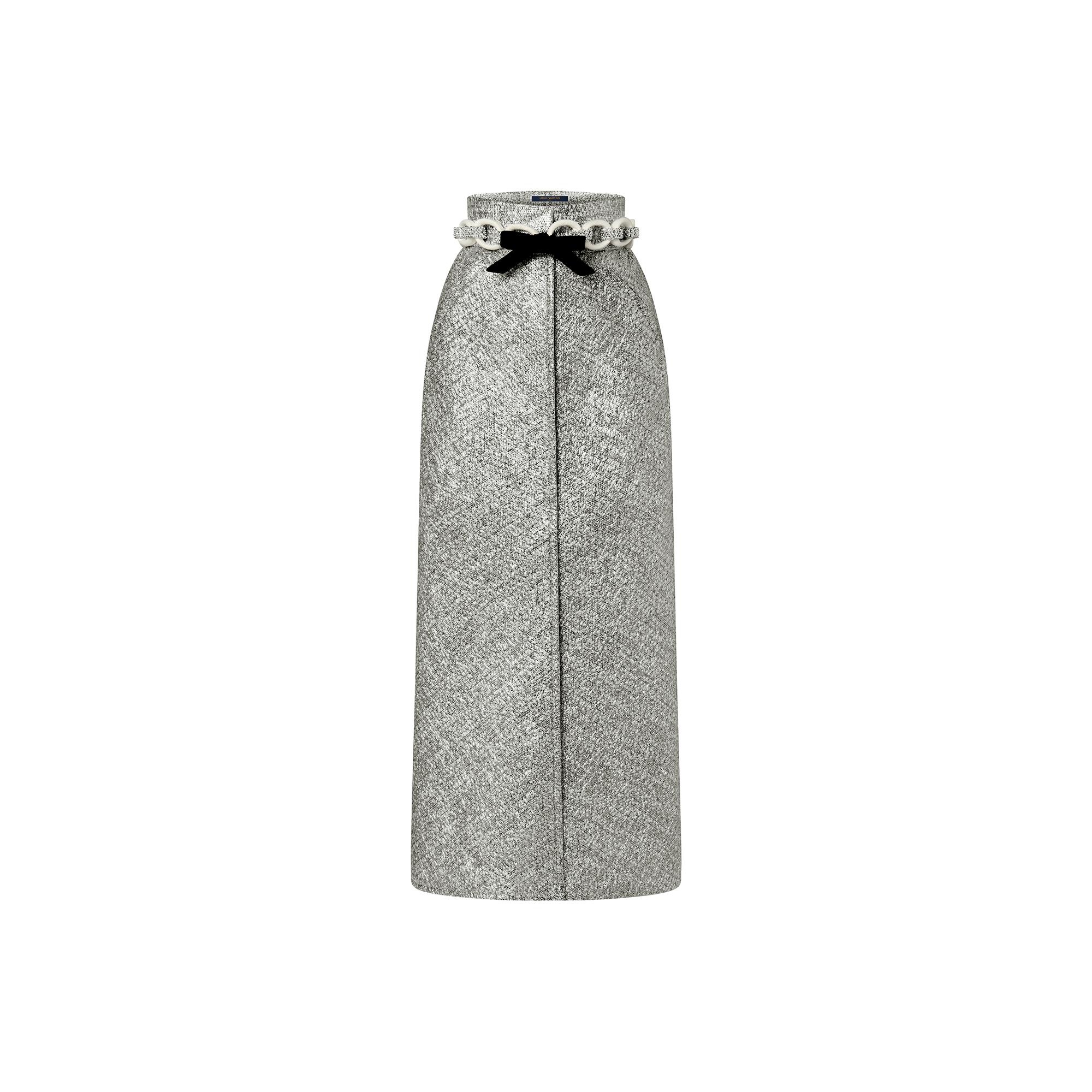 Snap Front Metallic Tweed Skirt - 1