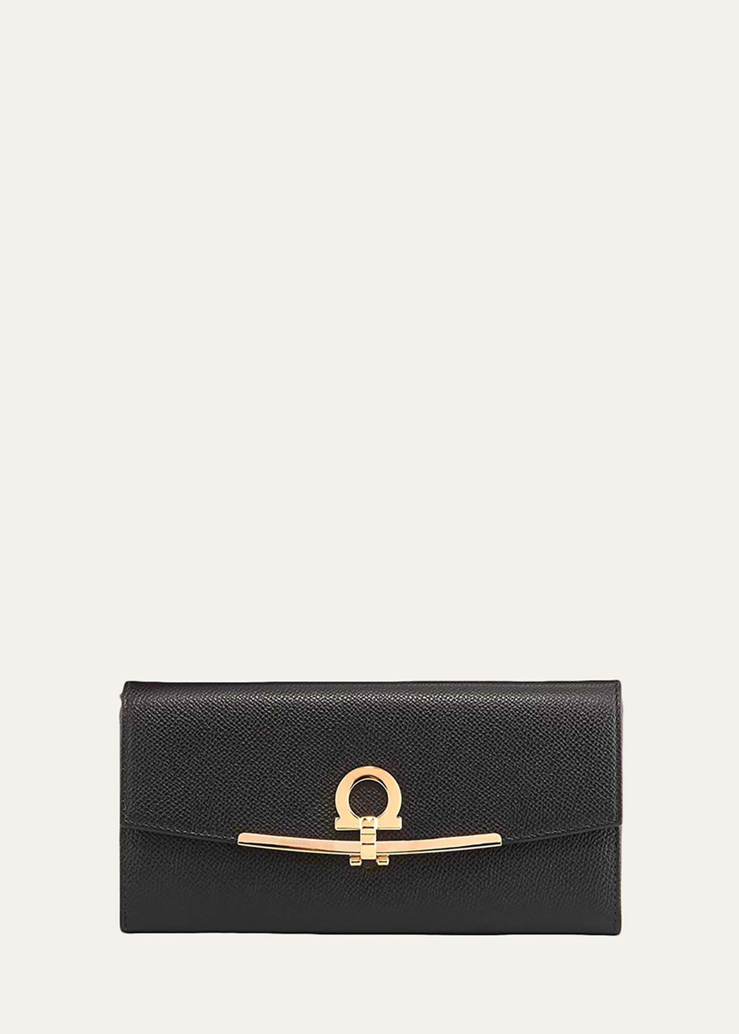Icona Leather Continental Wallet w/ Hanging ID Tag, Black - 1