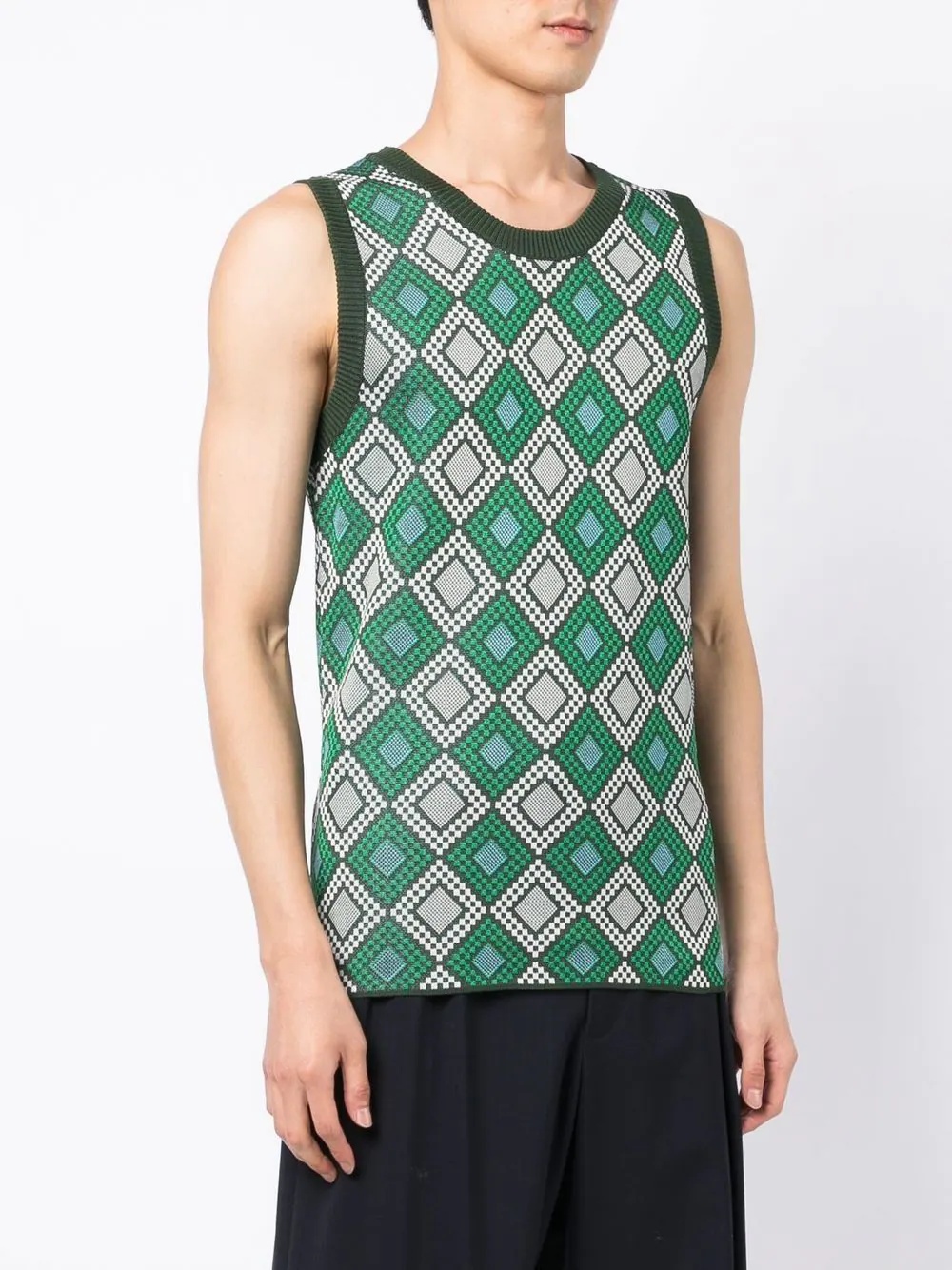 geometric-pattern knitted tank top - 3