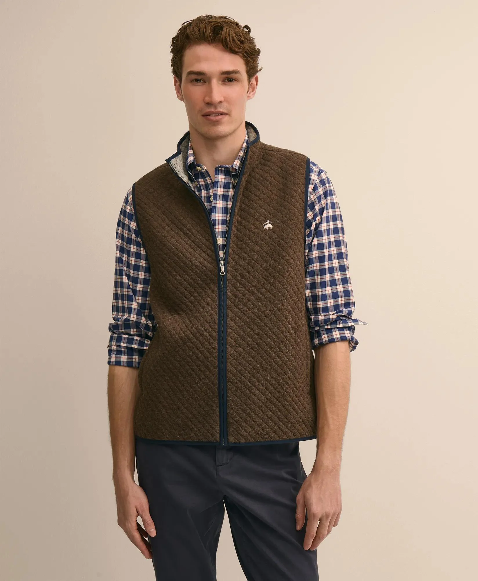 Cotton Blend Diamond-Quilted Vest - 1