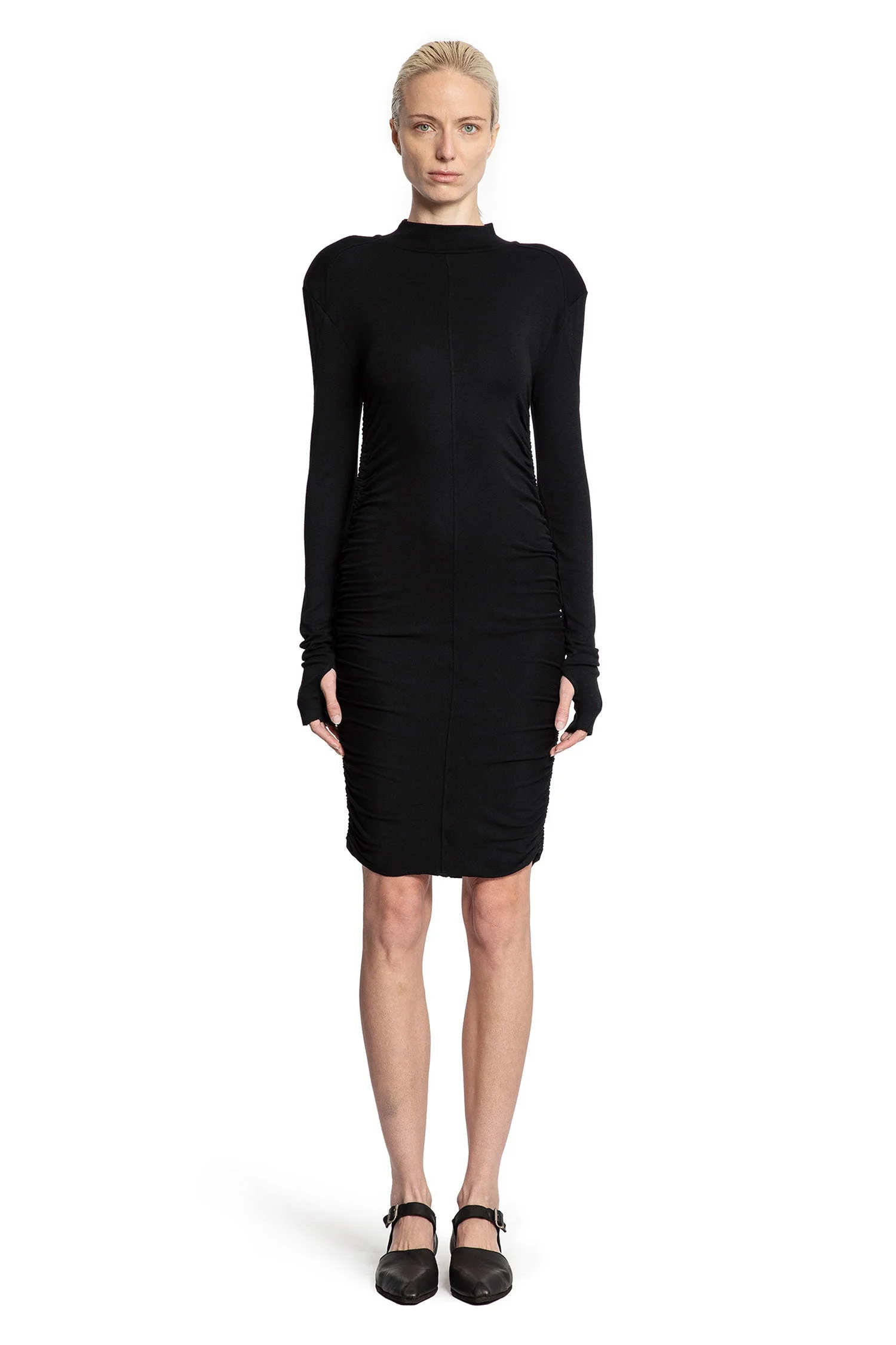 Ruched-Mini-Dress-With-Hand-Gaiters - 1