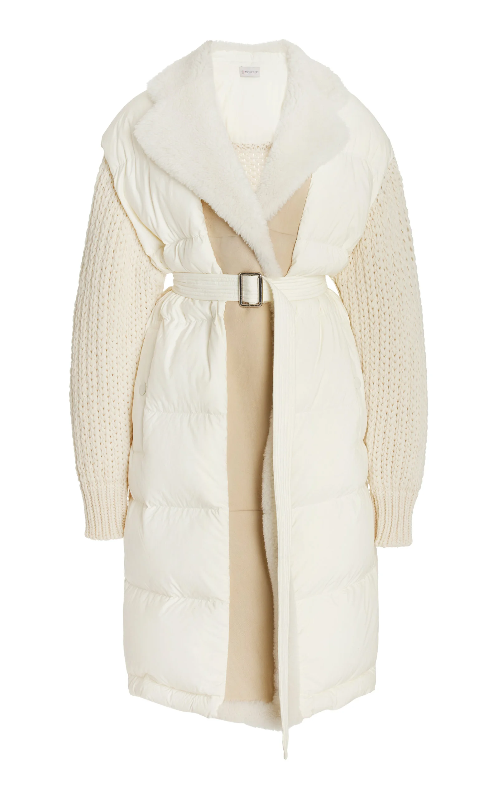 Shearling-Trimmed Down-Detailed Wool-Blend Long Cardigan white - 1