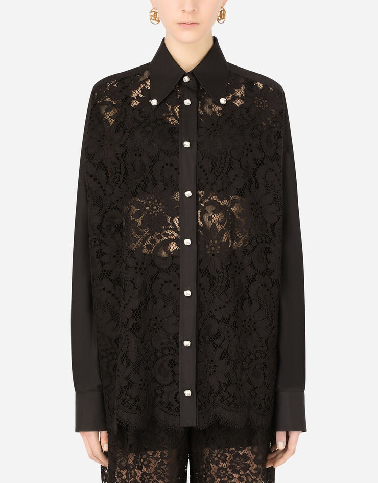 Poplin and lace shirt with DG buttons - 1