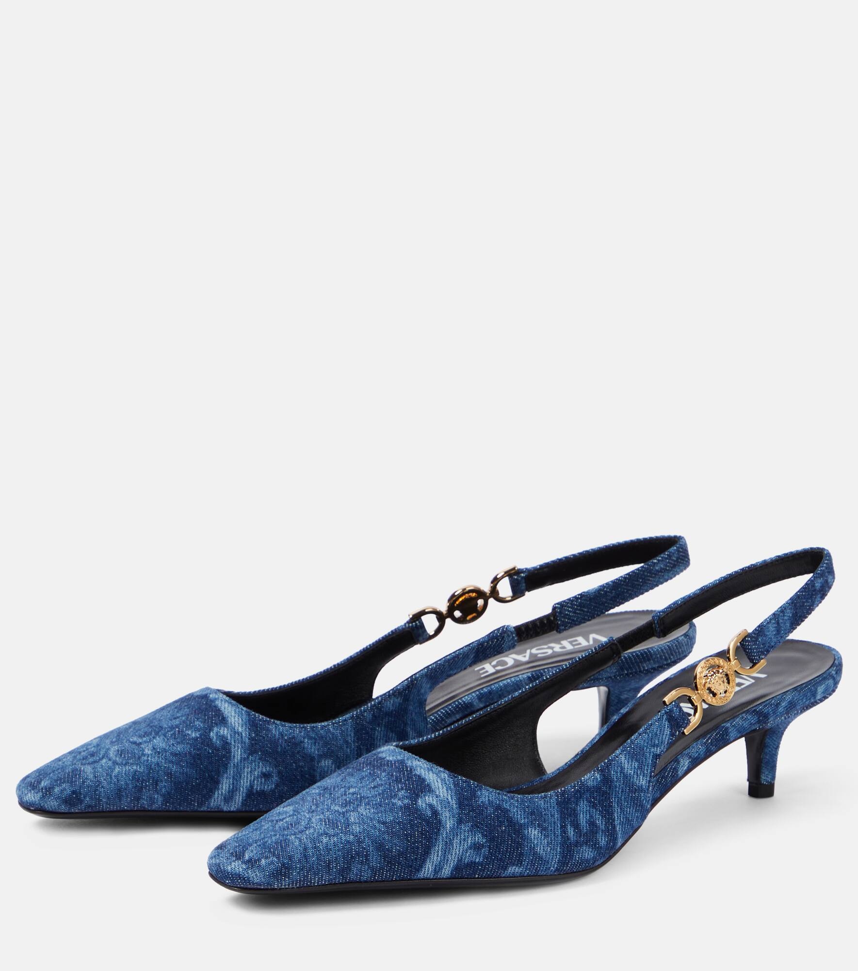 Barocco denim slingback pumps - 5