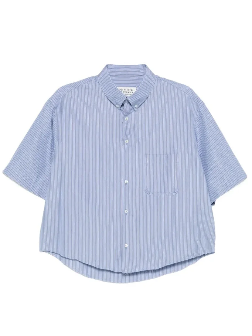 SHORT-SLEEVED SHIRT - BLUE/KHAKI STRIPE - 1
