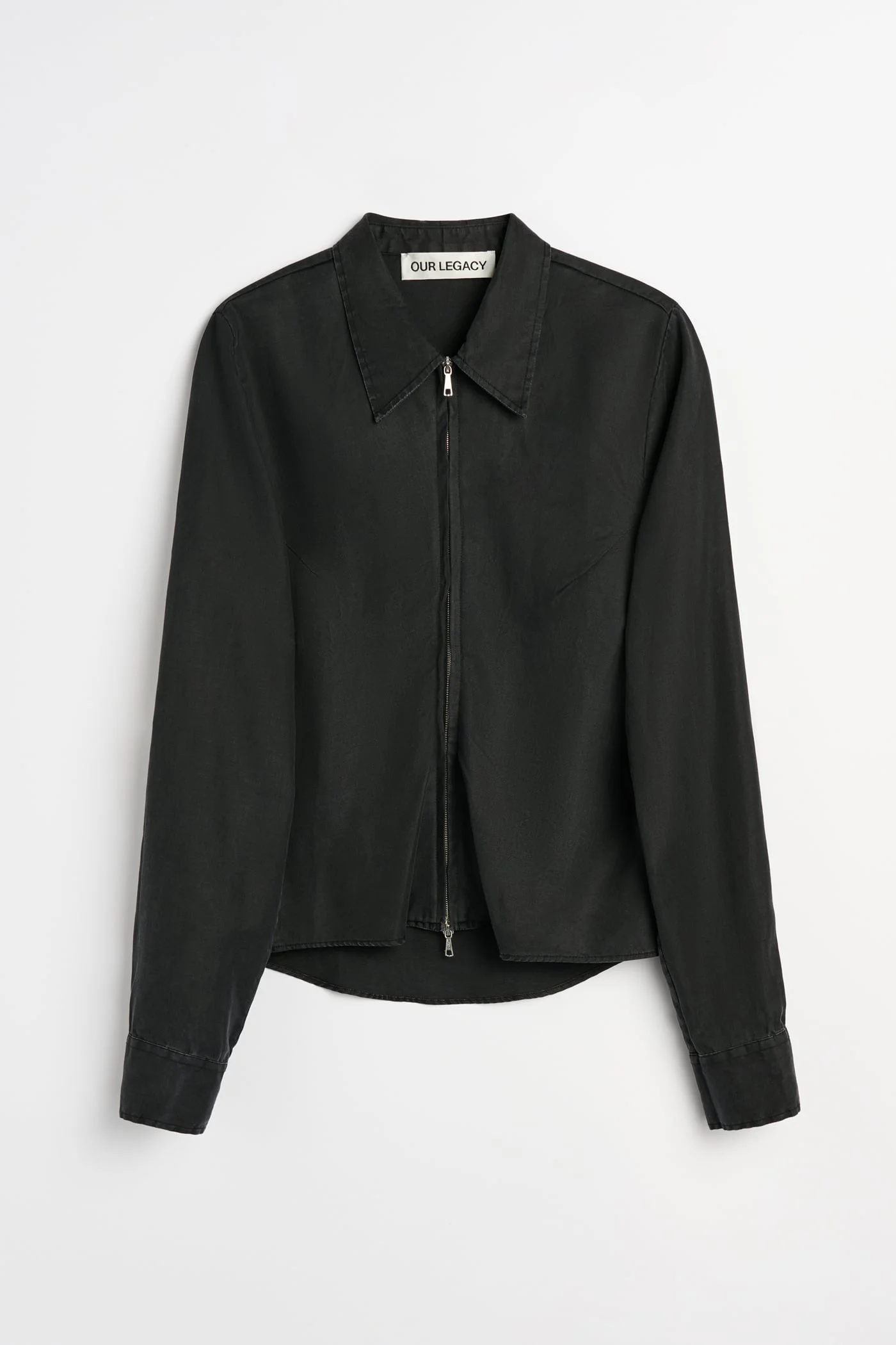 Slim Zip Shirt Lacquer Black Mirror Tencel - 1