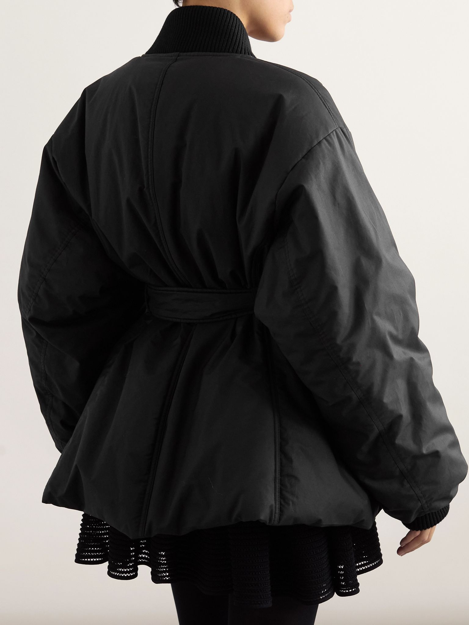 Belted cotton-blend twill peplum jacket Black - 3