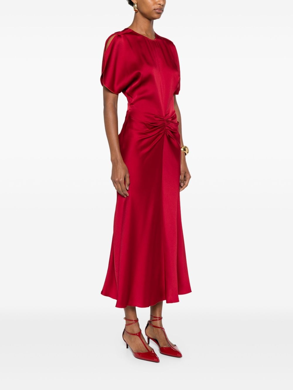 gathered-detail midi dress - 3