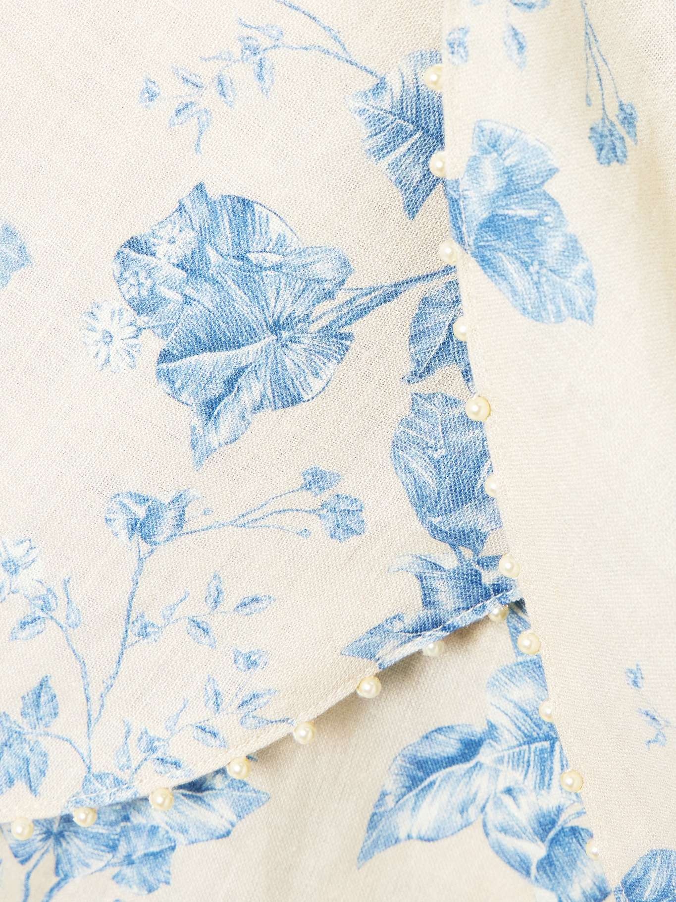Agustina Bougainvillea faux pearl-embellished floral-print linen pareo Blue - 2