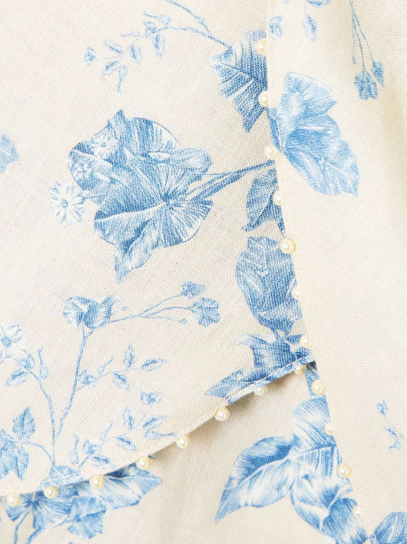 Agua by Agua Bendita Agustina Bougainvillea faux pearl-embellished floral-print linen pareo Blue outlook