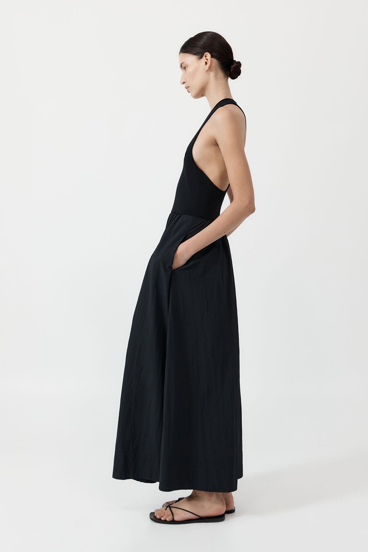 Plunge Neck Dress - Black - 3