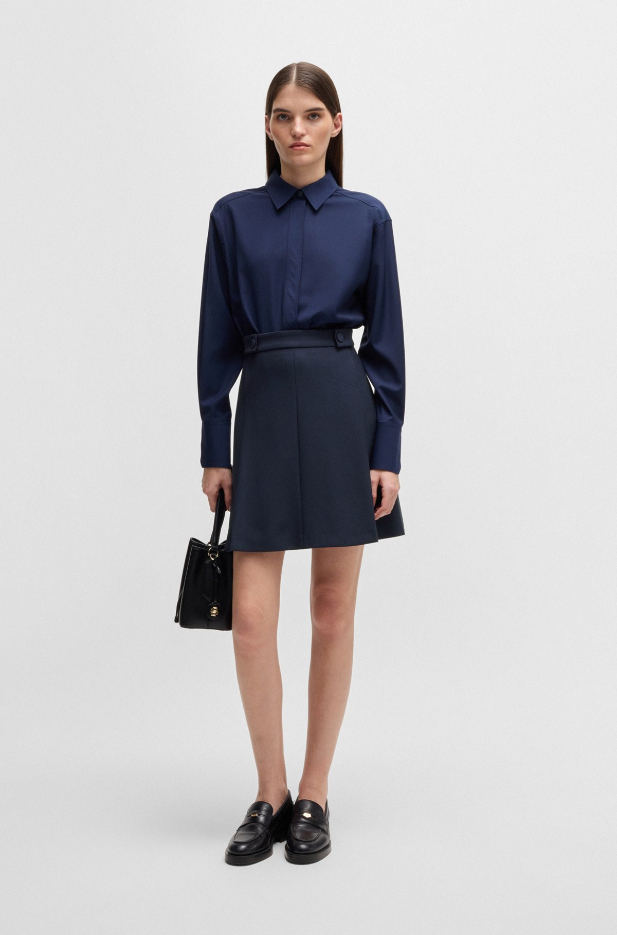 PLEAT-FRONT SKIRT WITH BUTTONED WAIST - 3