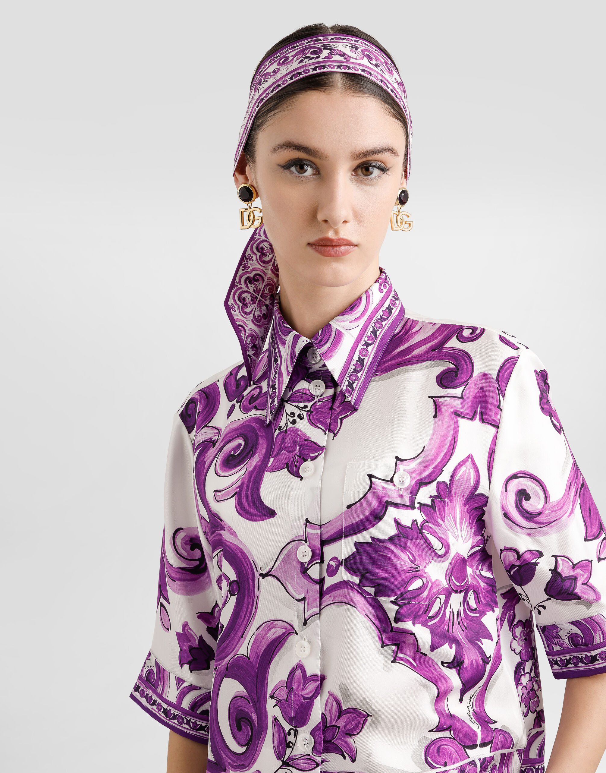 Majolica-print silk shirt - 4
