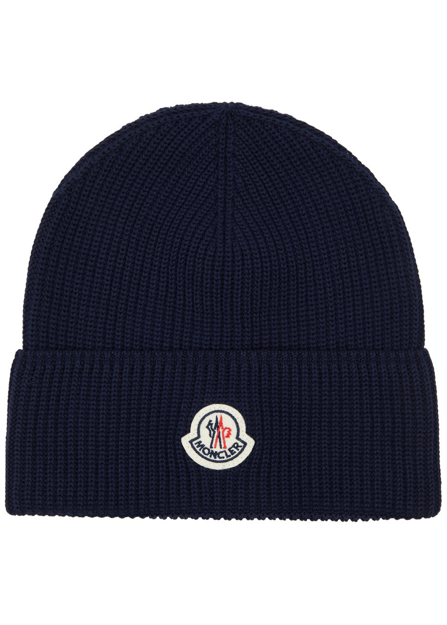 Moncler Logo Ribbed Cotton Beanie - 1