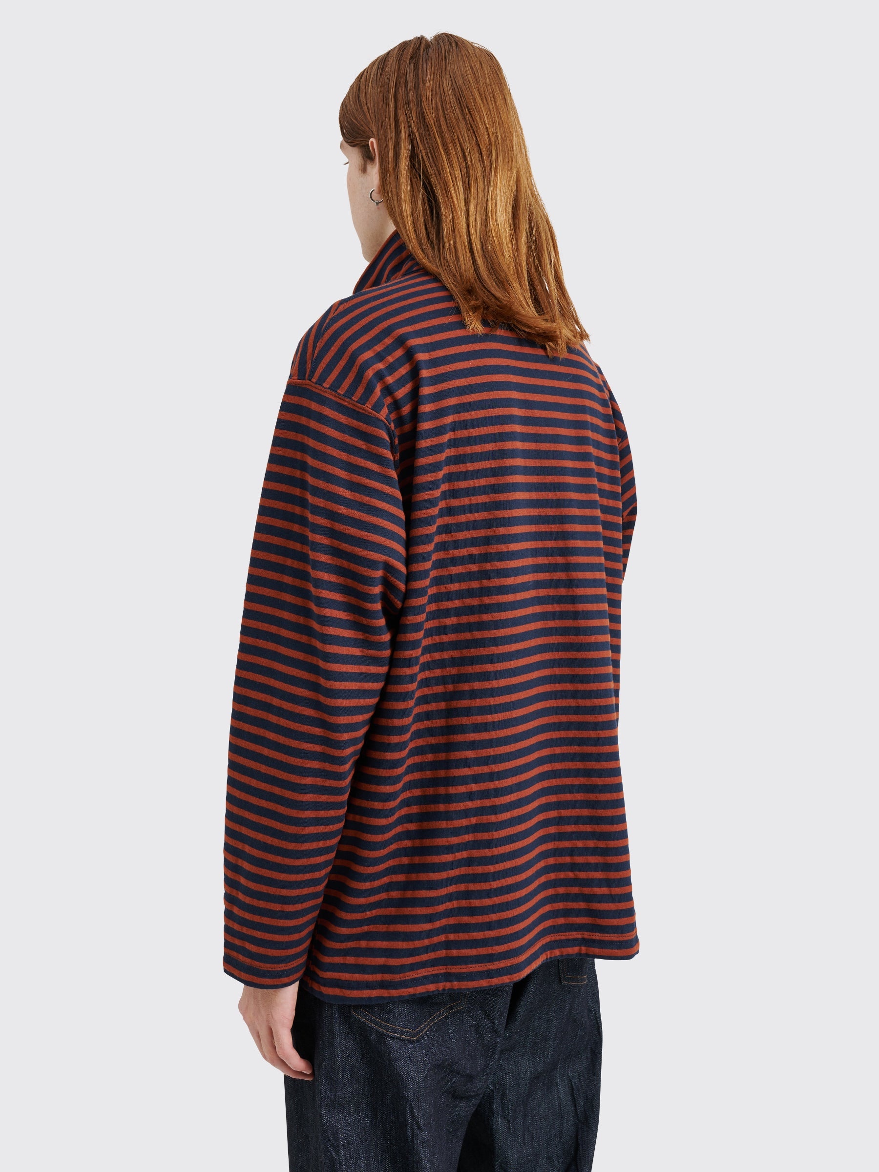 Engineered Garments ENGINEERED GARMENTS ZIP MOCK NECK SWEATER STRIPE BROWN  / NAVY | REVERSIBLE