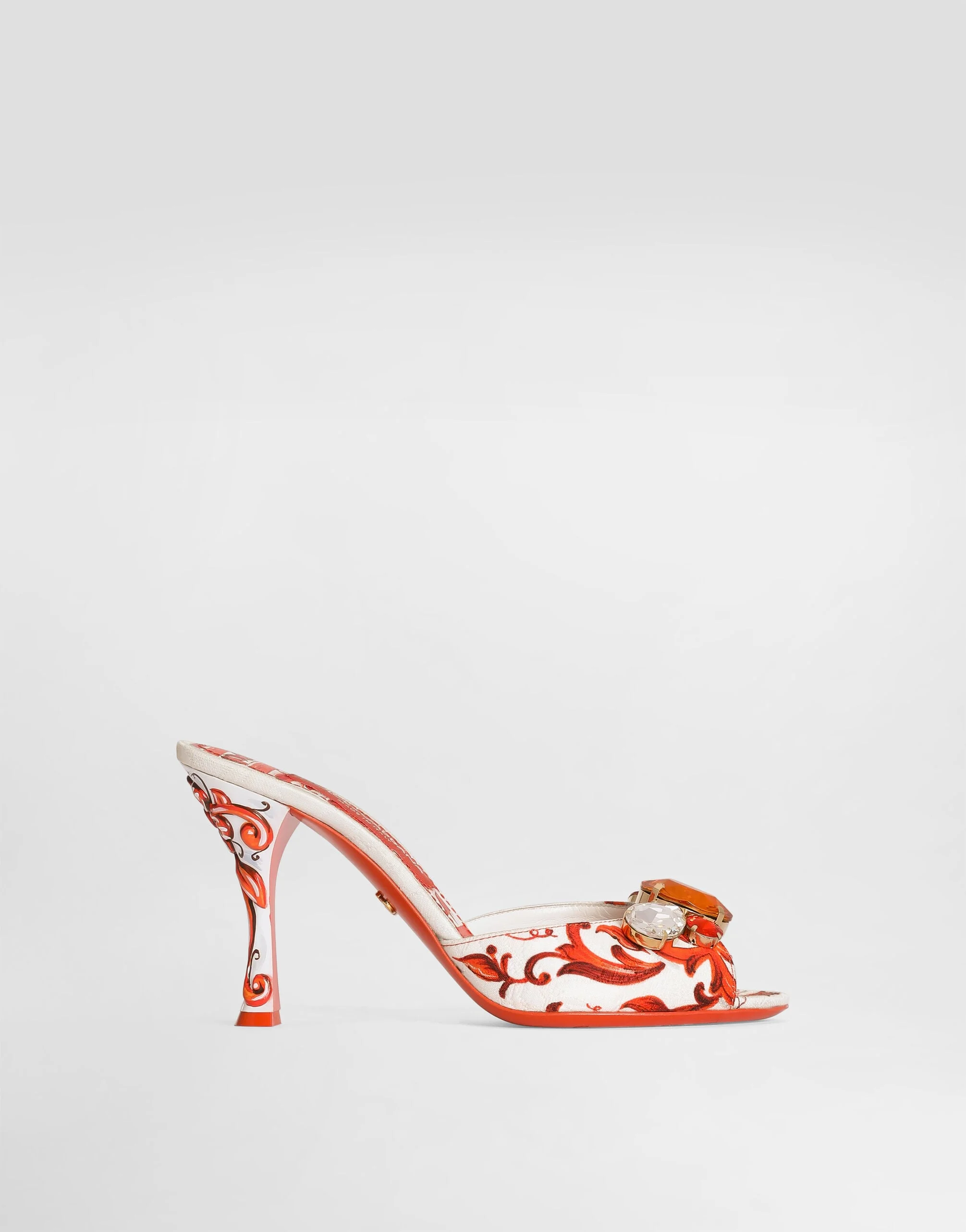 Majolica-print brocade mules with embroidery - 1