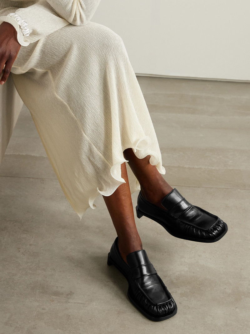 Jil Sander Ruched Crinkled-leather Penny Loafers outlook