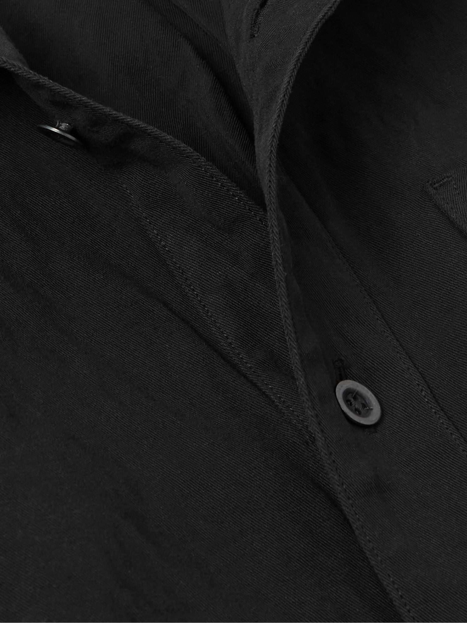 Cotton and Linen-Blend Twill Half-Placket Jacket Black - 4
