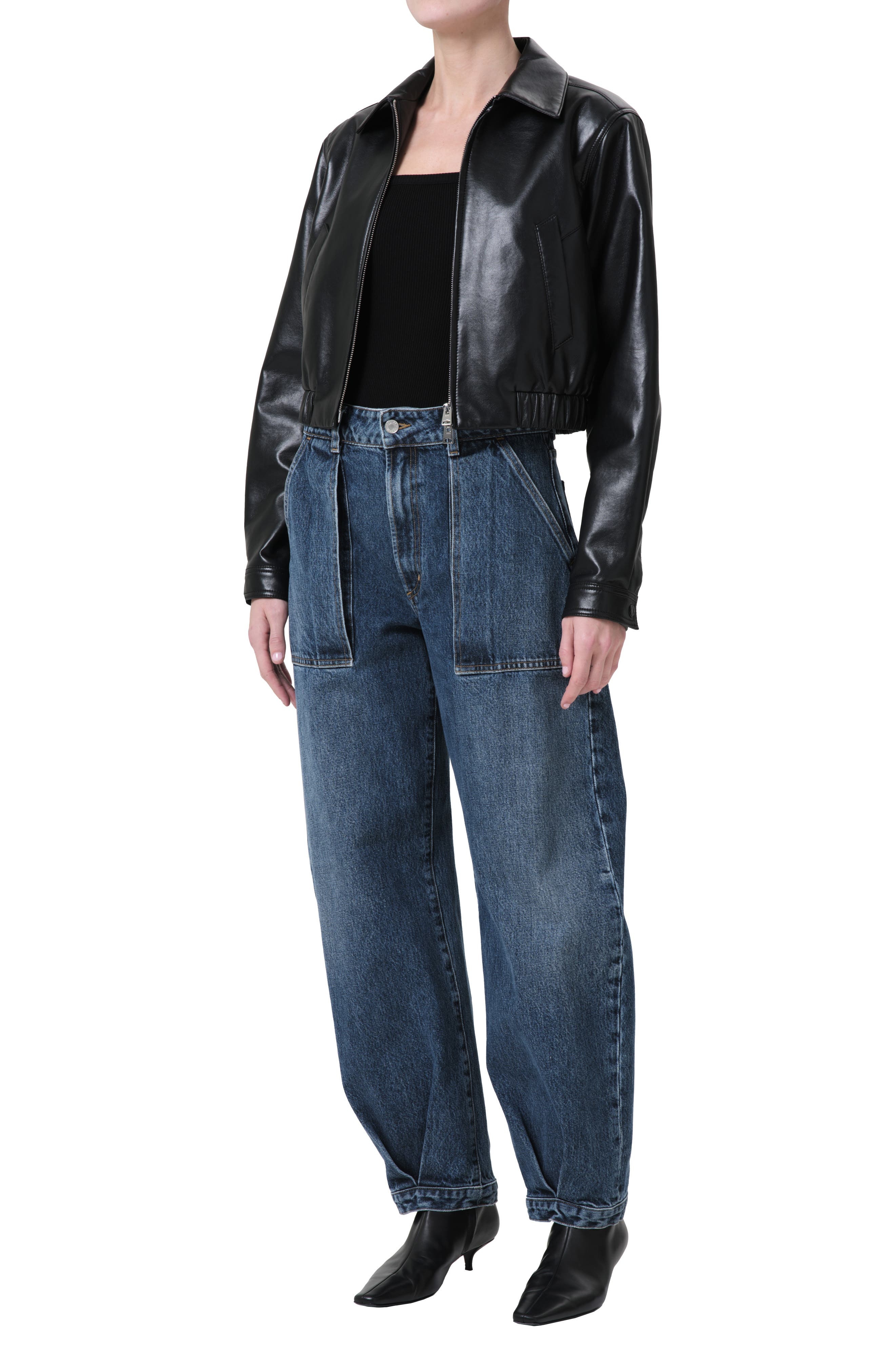AGOLDE Essie Recycled Leather Crop Jacket in Black at Nordstrom - 5