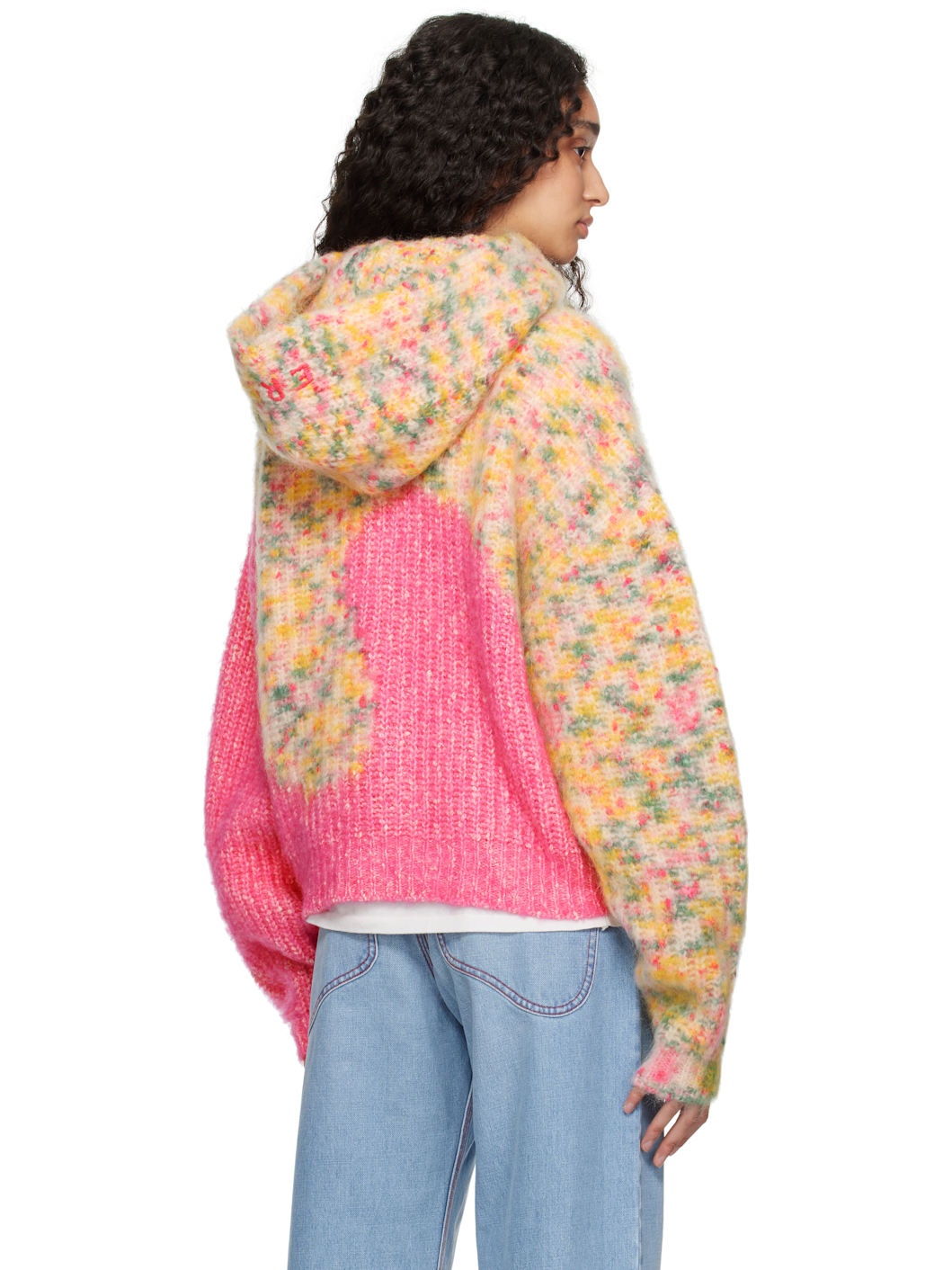 Pink & Yellow Bicolor Swirl Knit Hoodie - 3