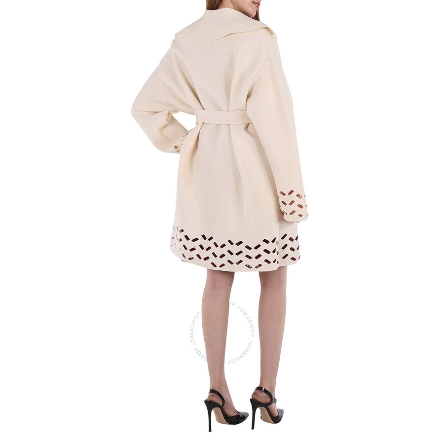 Alaia Ladies Ivory Openwork Pea Coat - 3