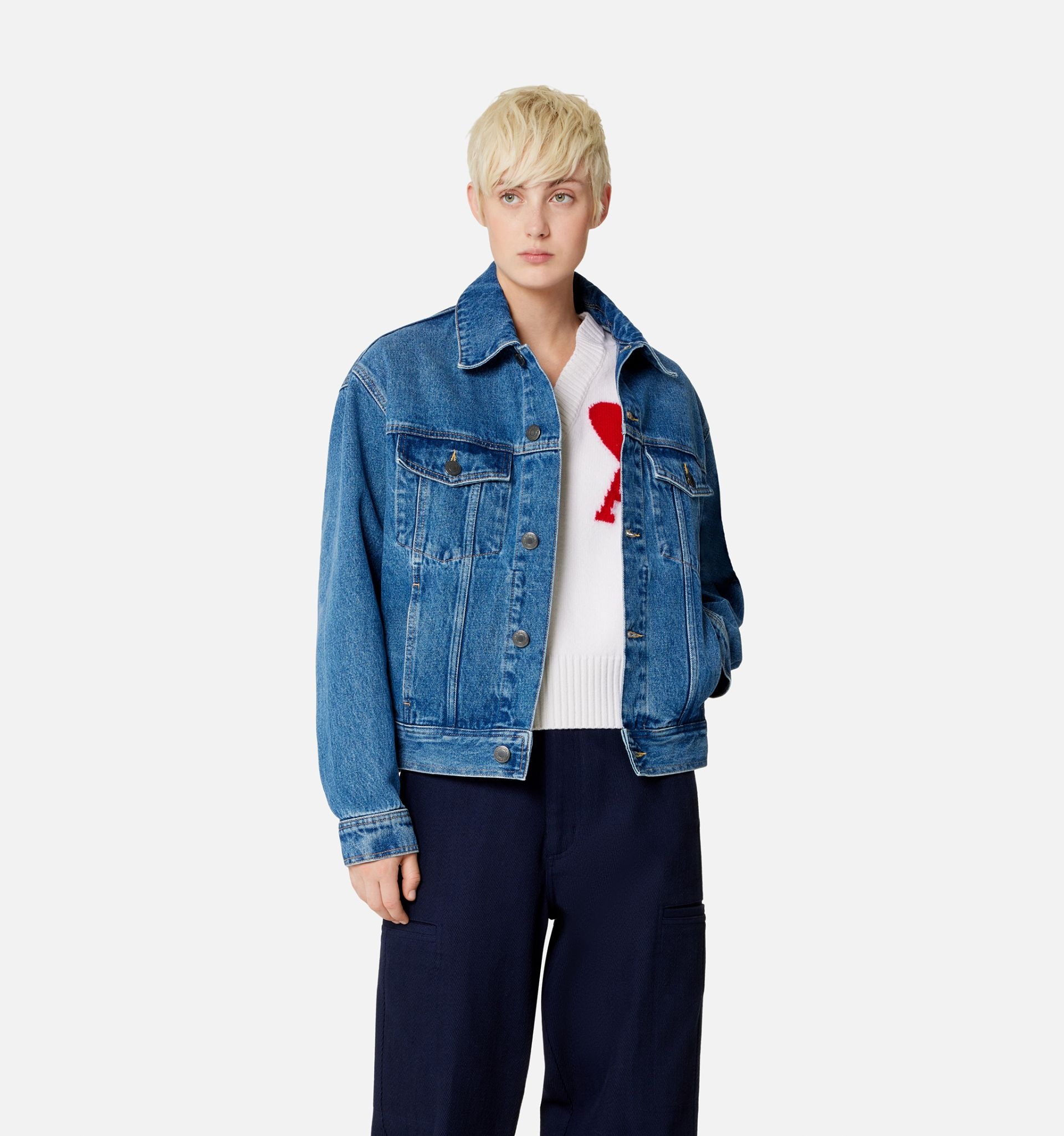 AMI Paris Boxy Fit Denim Jacket | REVERSIBLE