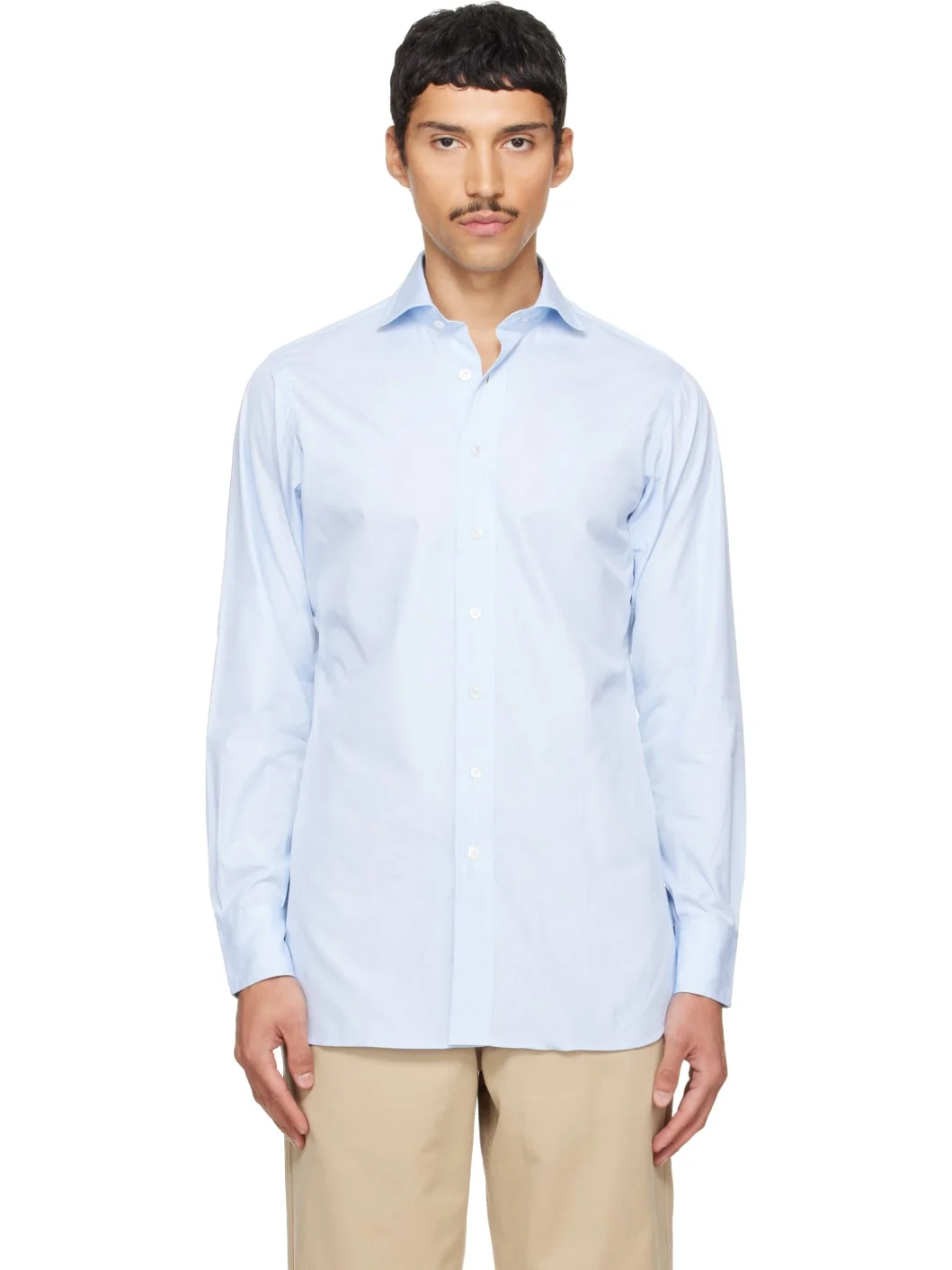 Blue Cotton Spread Collar End-on-End Poplin Shirt - 1