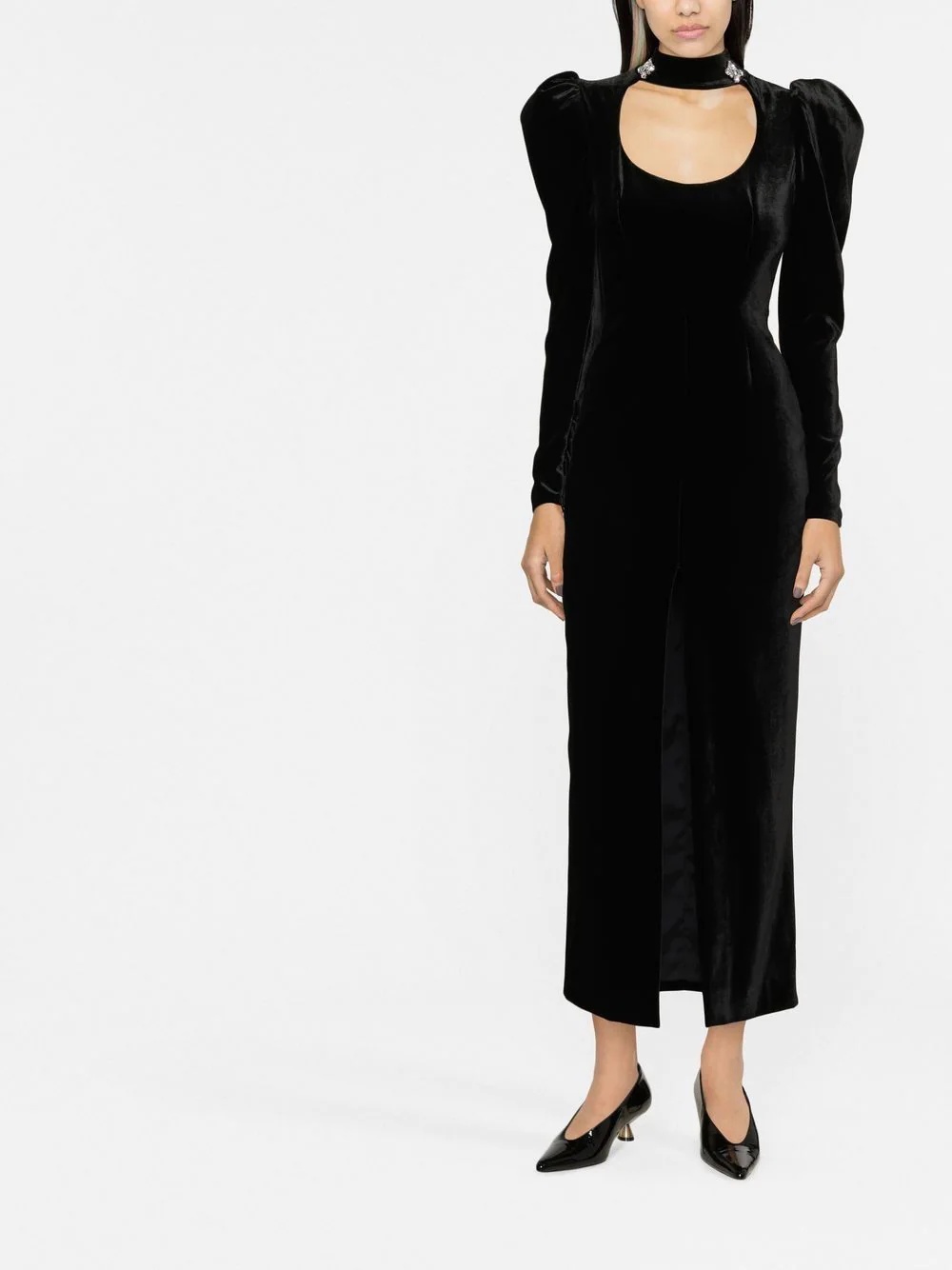 puff-shoulders velvet gown - 7