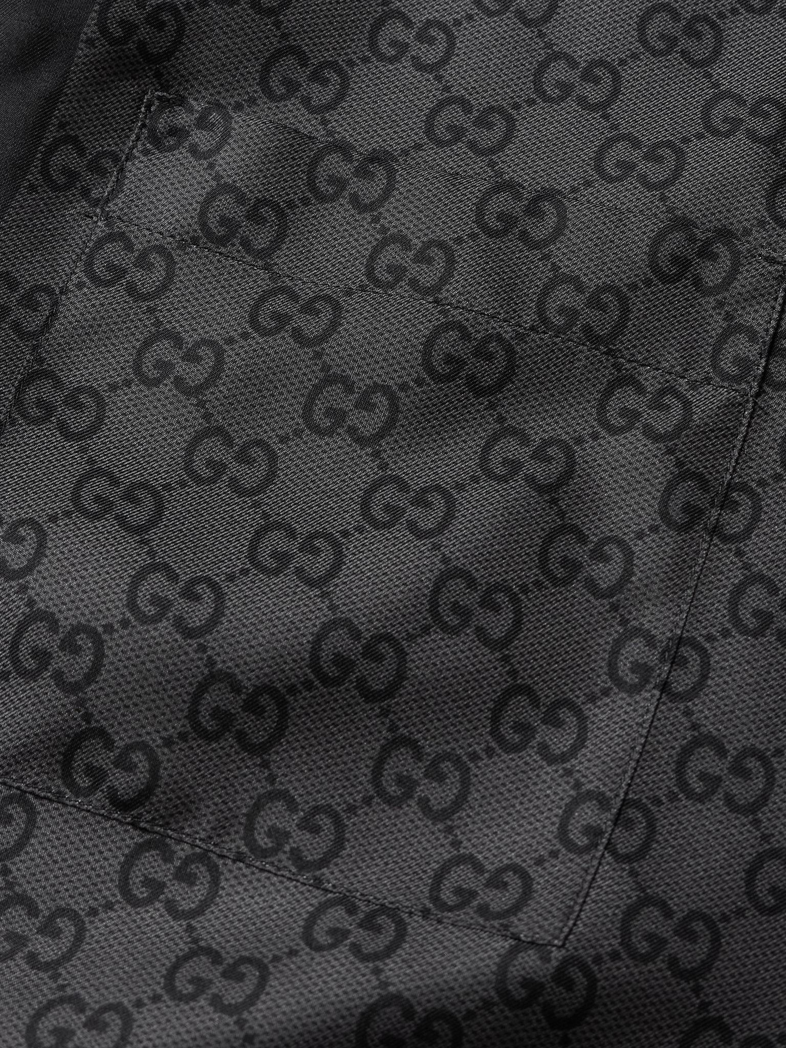 Camp-Collar Logo-Print Silk-Satin Shirt Dark gray - 6