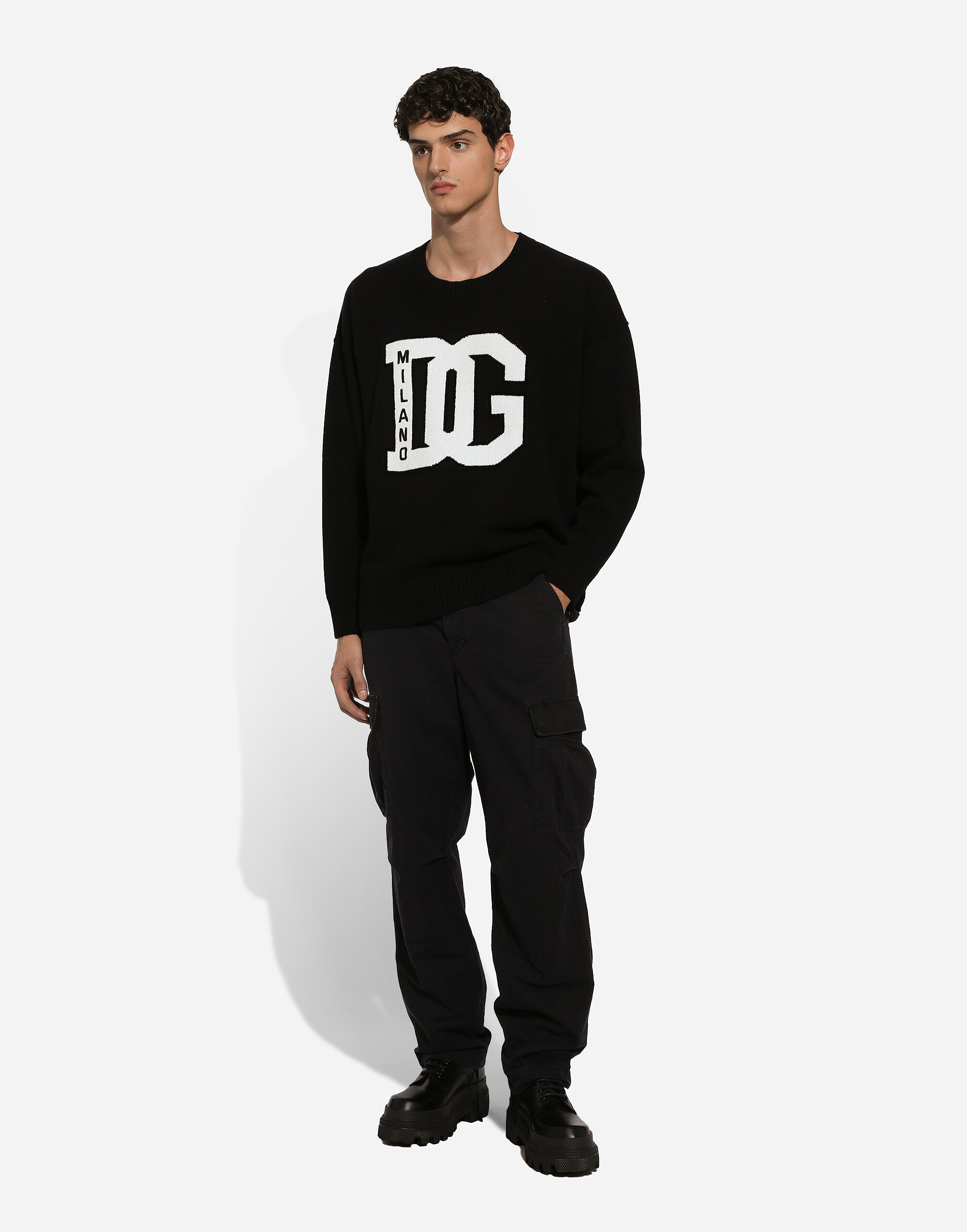 Wool round-neck sweater with DG inlay - 5