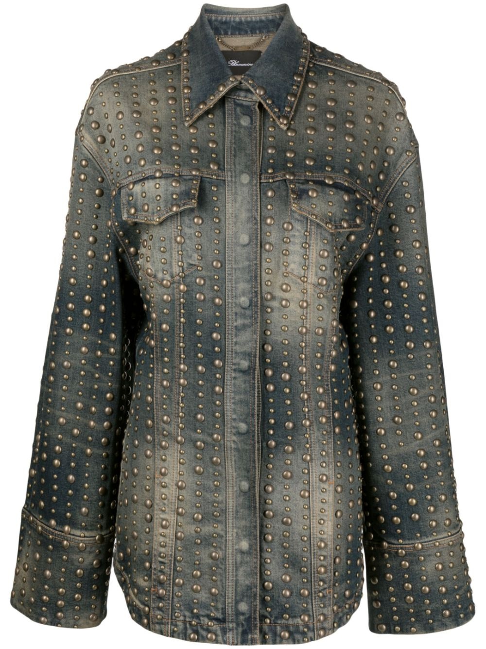 stud-design old-washed denim jacket - 1