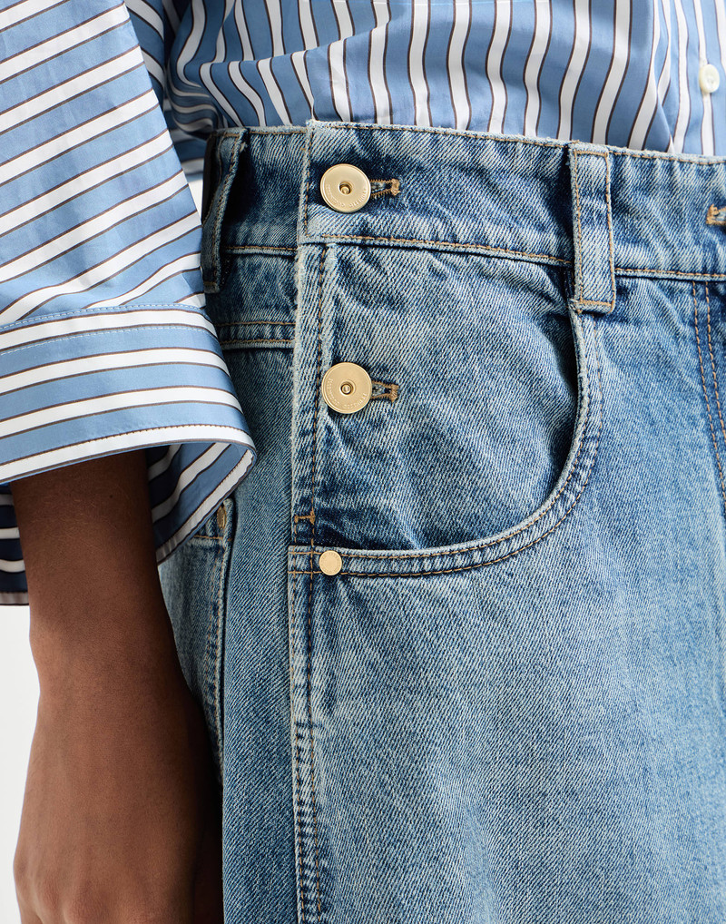 Authentic denim maxi trousers with monili 4