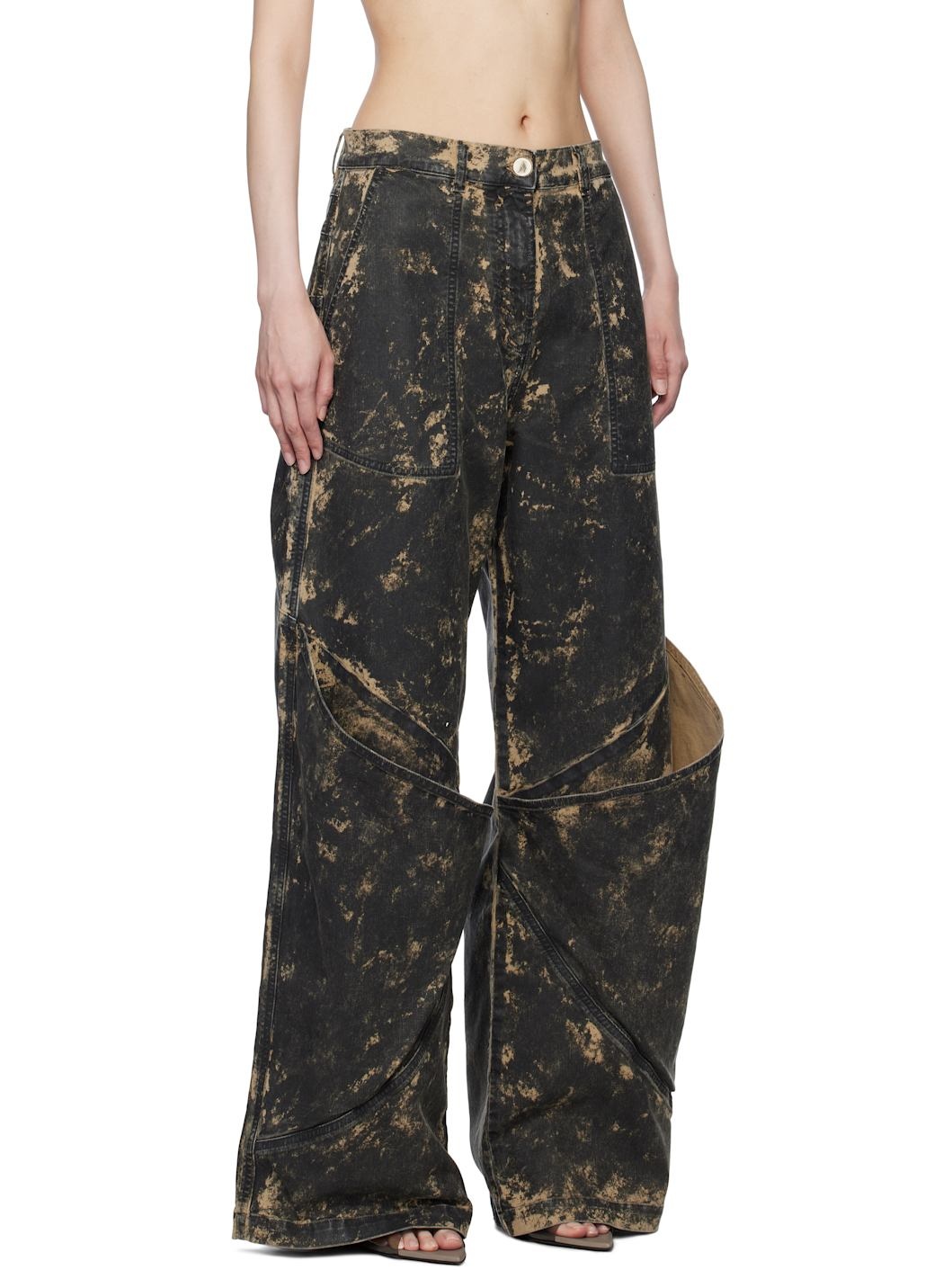 Black & Beige Long Jeans - 2