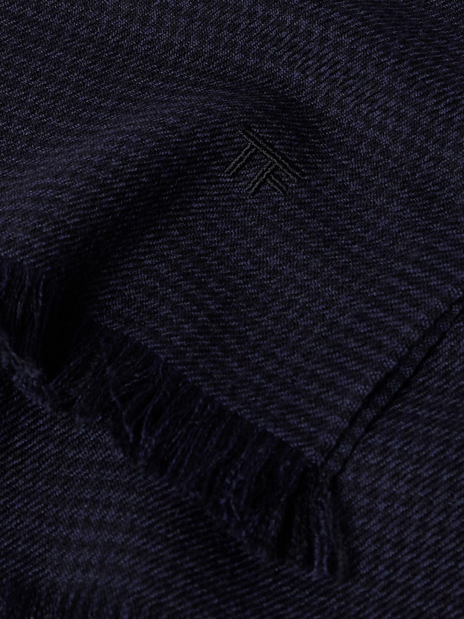 Frayed Puppytooth Wool Scarf Navy - 3