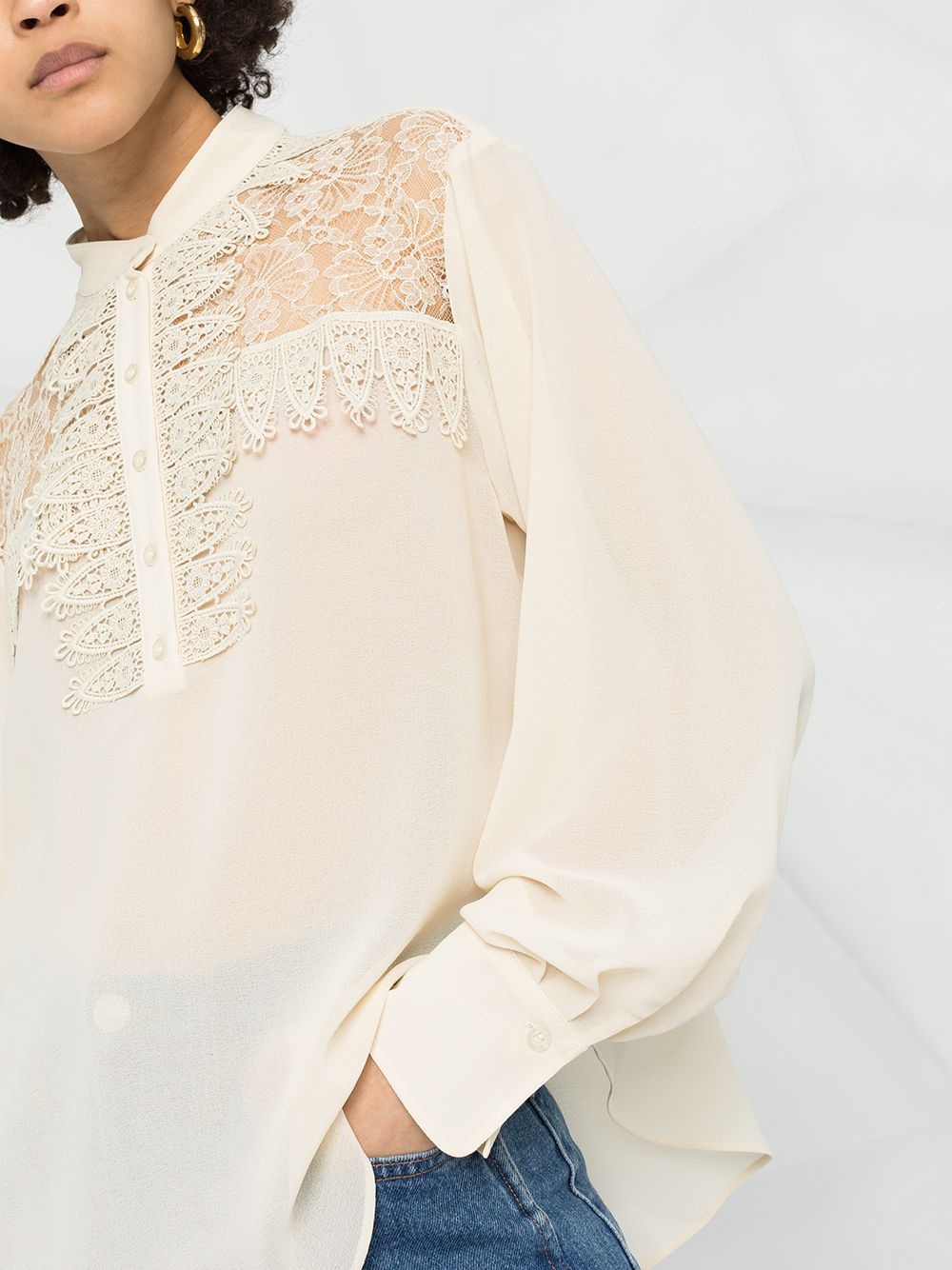 raschel lace-yoke blouse - 5