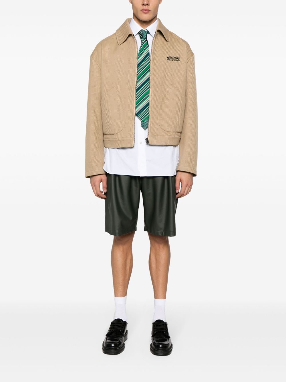logo-embroidered herringbone shirt jacket - 2