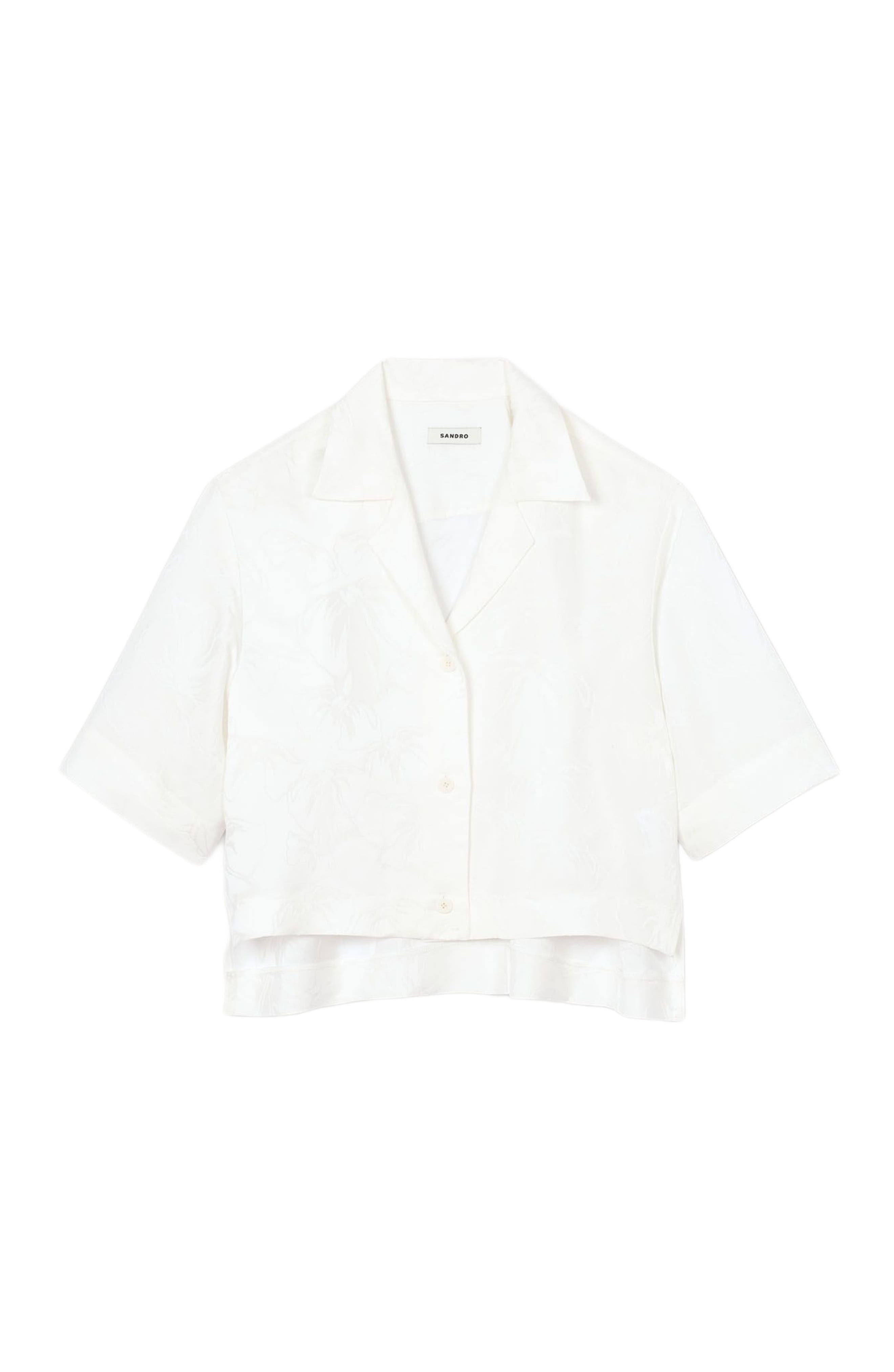 SANDRO Cropped shirt with jacquard flowers in White at Nordstrom - 4