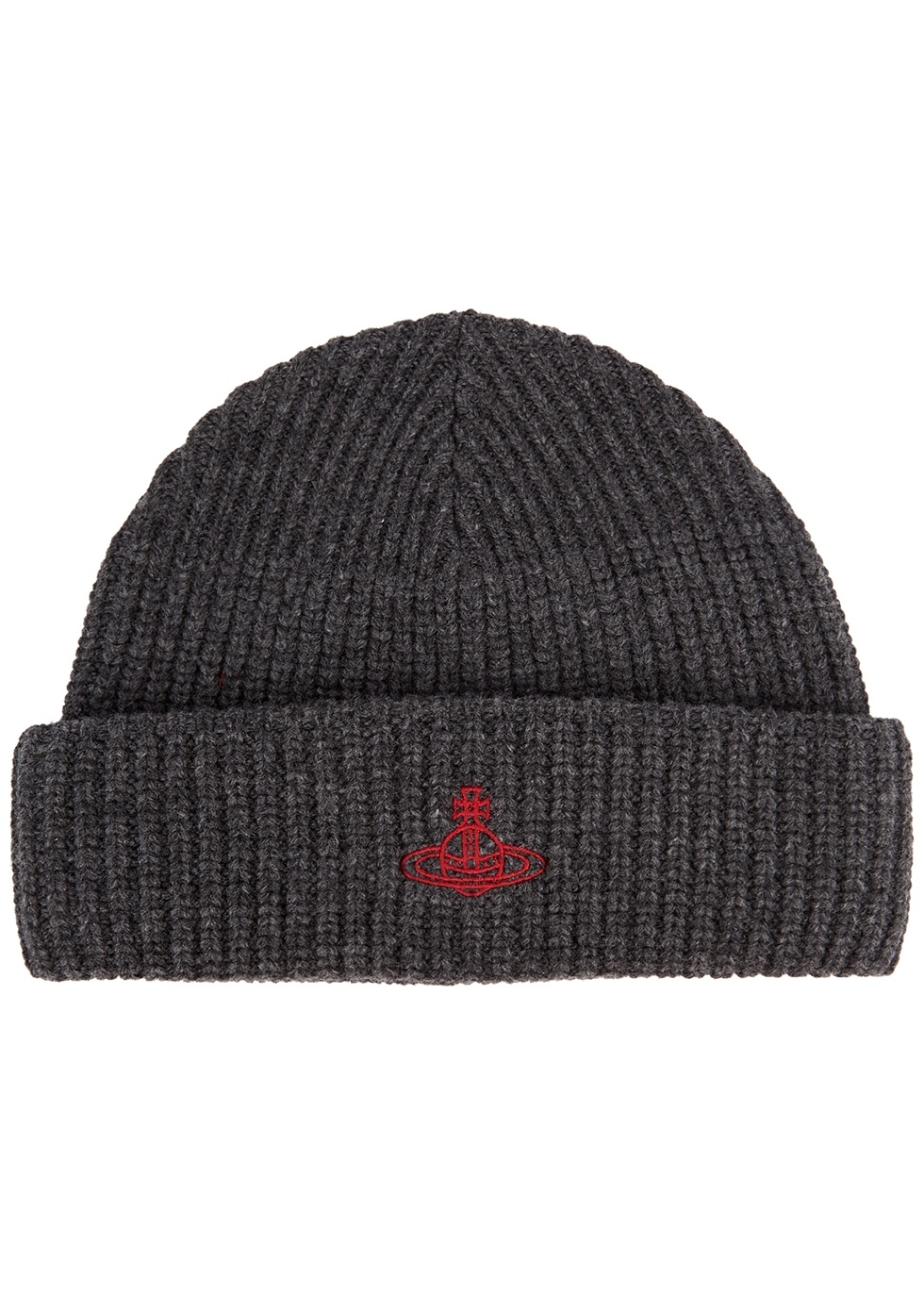 Grey logo-embroidered wool beanie - 1