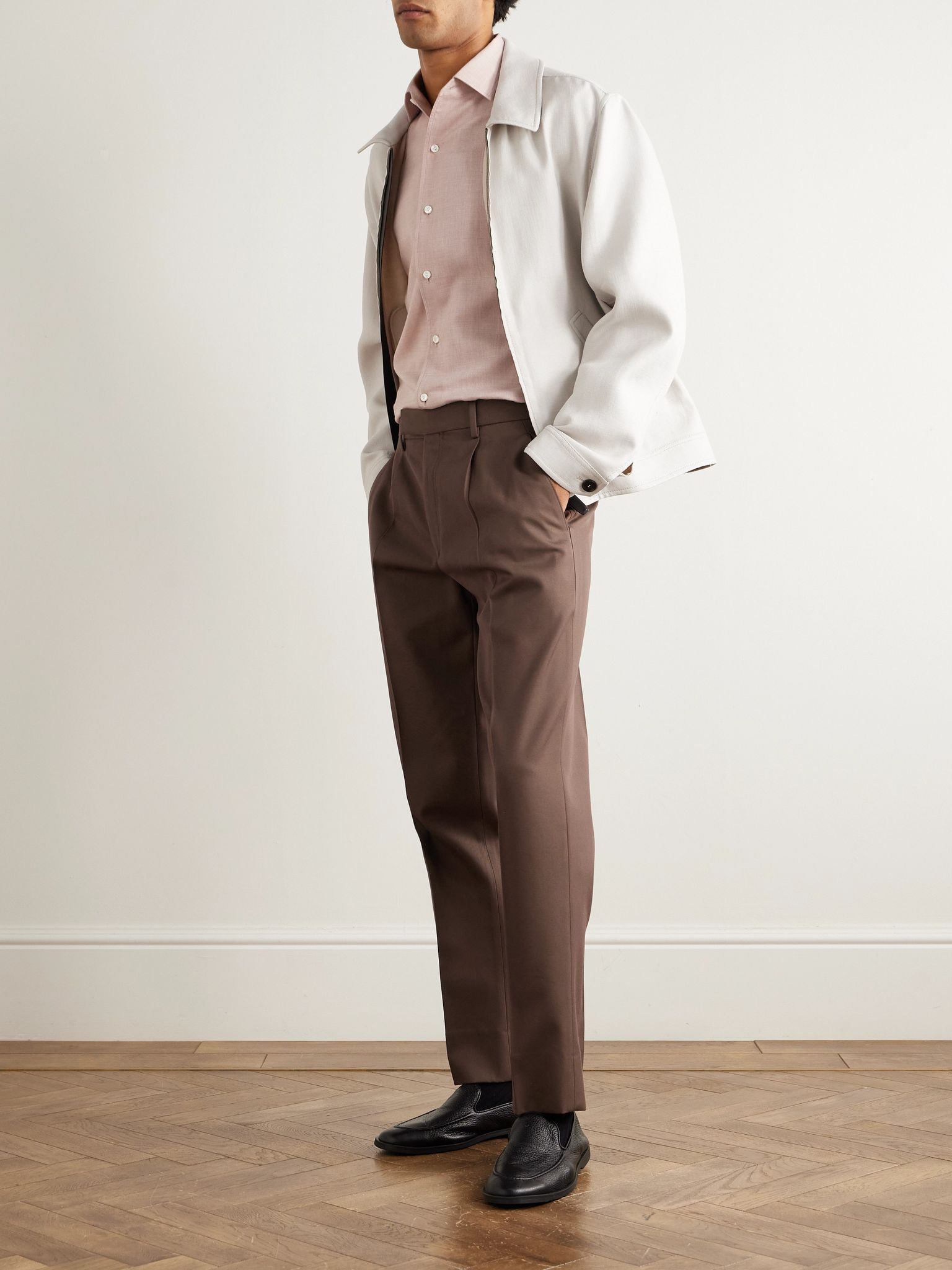 Straight-Leg Cotton and Wool-Blend Trousers Brown - 2